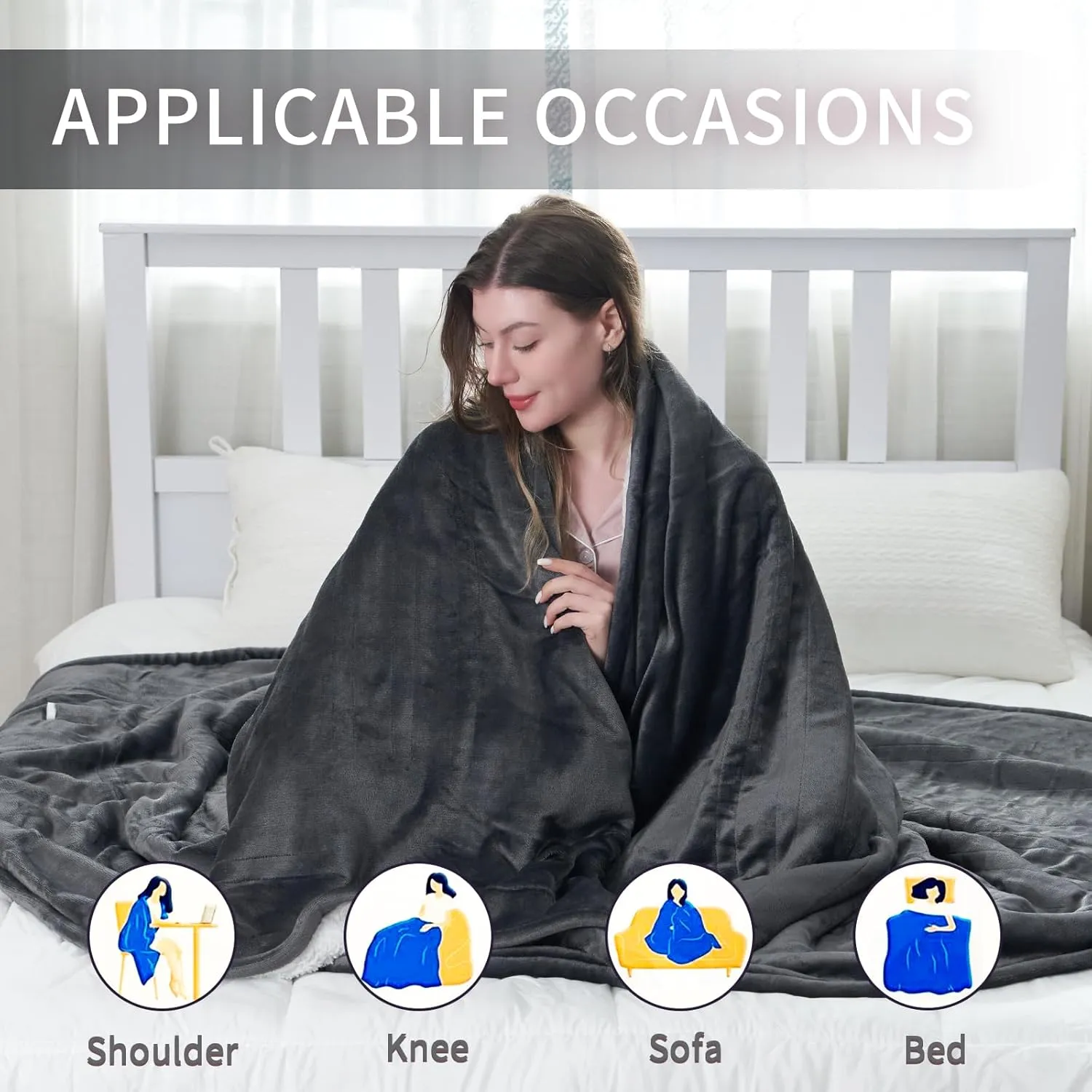Electric Blanket 72"x84" Full Size Heated Blanket with 6 Heat Settings & 10 Hours Auto-Off,Thickened Flannel and Sherpa Warm Blanket for Full Body-Dark Gray