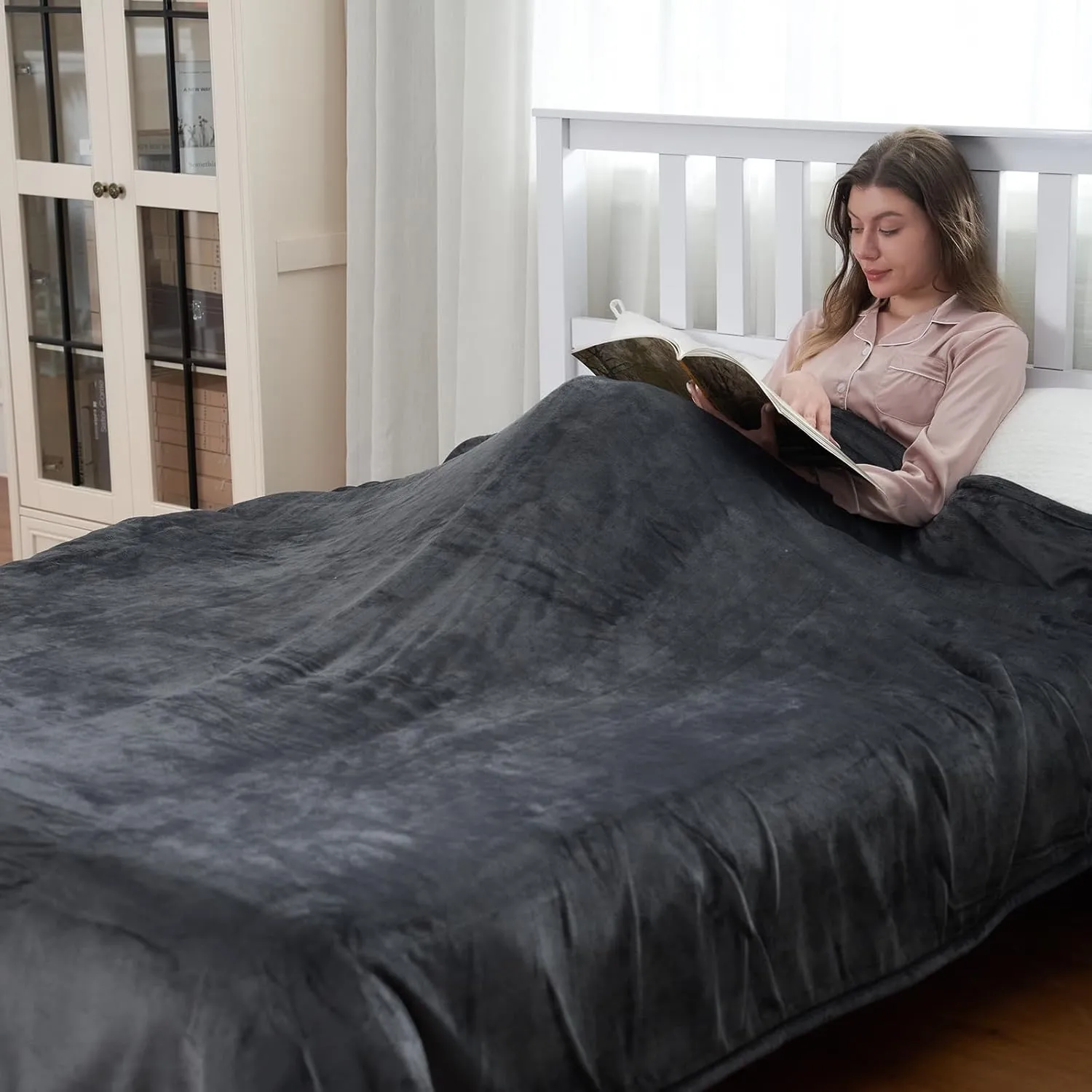 Electric Blanket 72"x84" Full Size Heated Blanket with 6 Heat Settings & 10 Hours Auto-Off,Thickened Flannel and Sherpa Warm Blanket for Full Body-Dark Gray