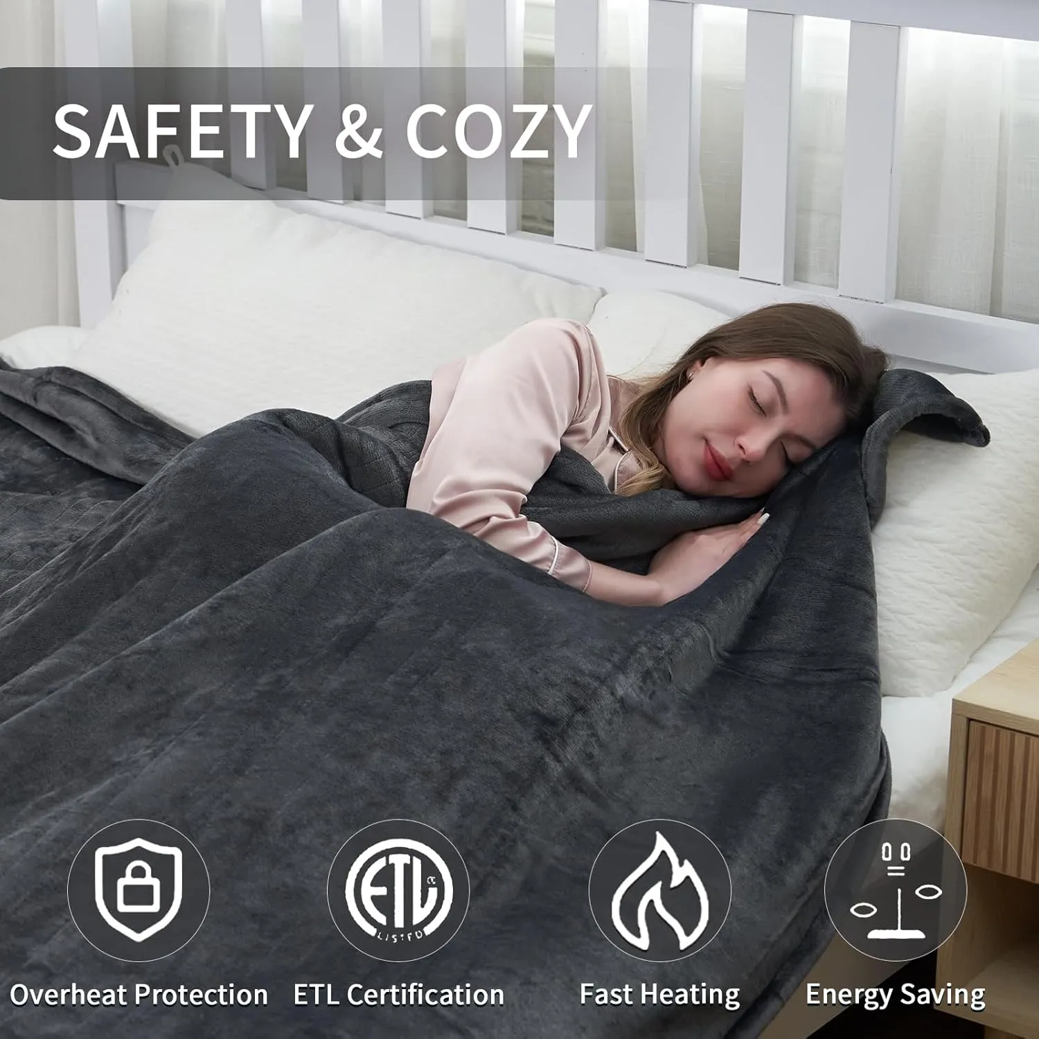 Electric Blanket 72"x84" Full Size Heated Blanket with 6 Heat Settings & 10 Hours Auto-Off,Thickened Flannel and Sherpa Warm Blanket for Full Body-Dark Gray