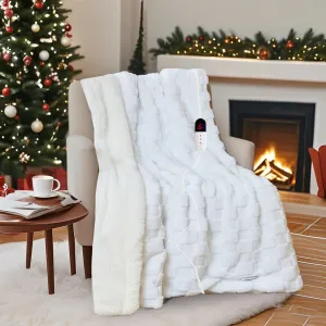 Electric Blanket Dual Control, Heated Blanket Flannel with 6 Heat Levels, 10 Time Settings, Soft Thicken Heating Blanket with ETL Certification, White, 84"× 90"