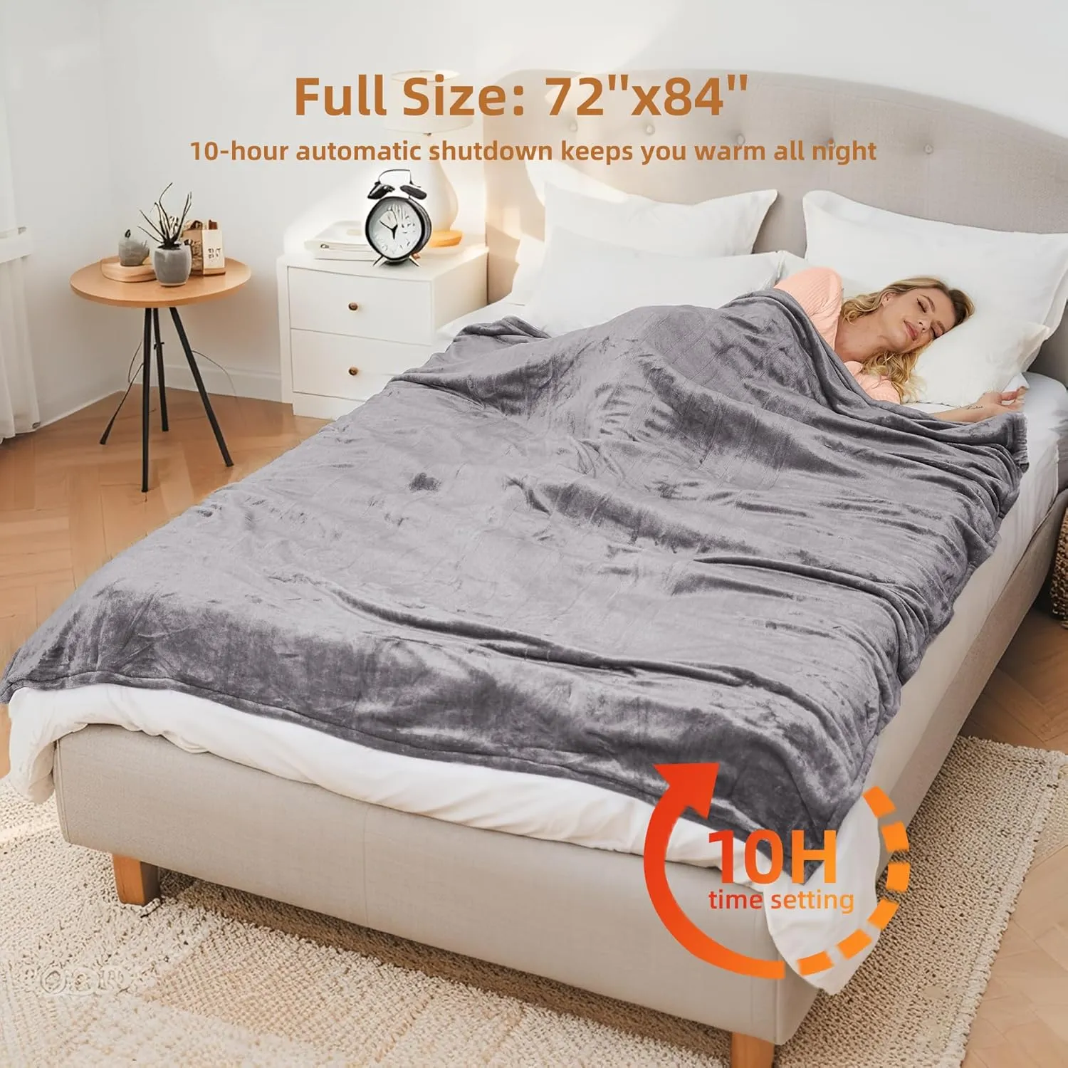 Electric Blanket Full Size 72" x 84" Flannel Heated Blanket,10 Hours Timer Auto-Off,4 Heating Levels, for Bedroom Office Couch, Grey