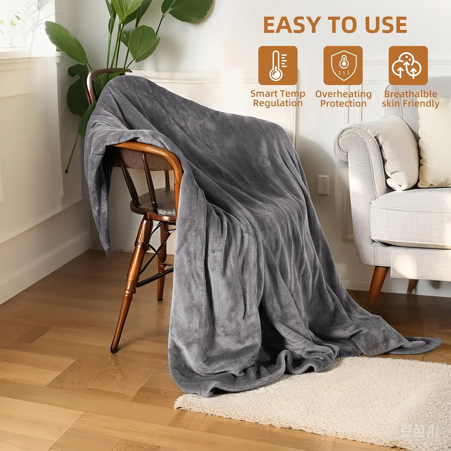 Electric Blanket Full Size 72" x 84" Flannel Heated Blanket,10 Hours Timer Auto-Off,4 Heating Levels, for Bedroom Office Couch, Grey