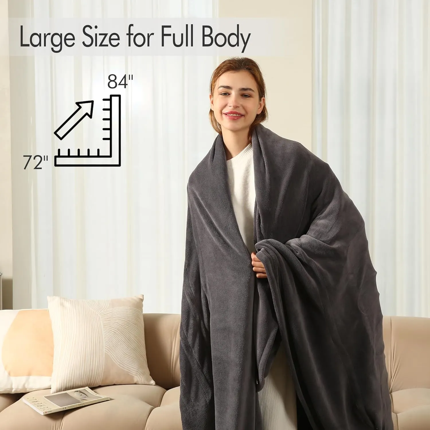 Electric Blanket Full Size - 72"x84" Cozy Coral Fleece Full Size Heated Blanket with Overheat Protection, Fast Heating Blanket with 6 Heating Levels & 1-10 Hours Adjustable Timer, Dark Gray