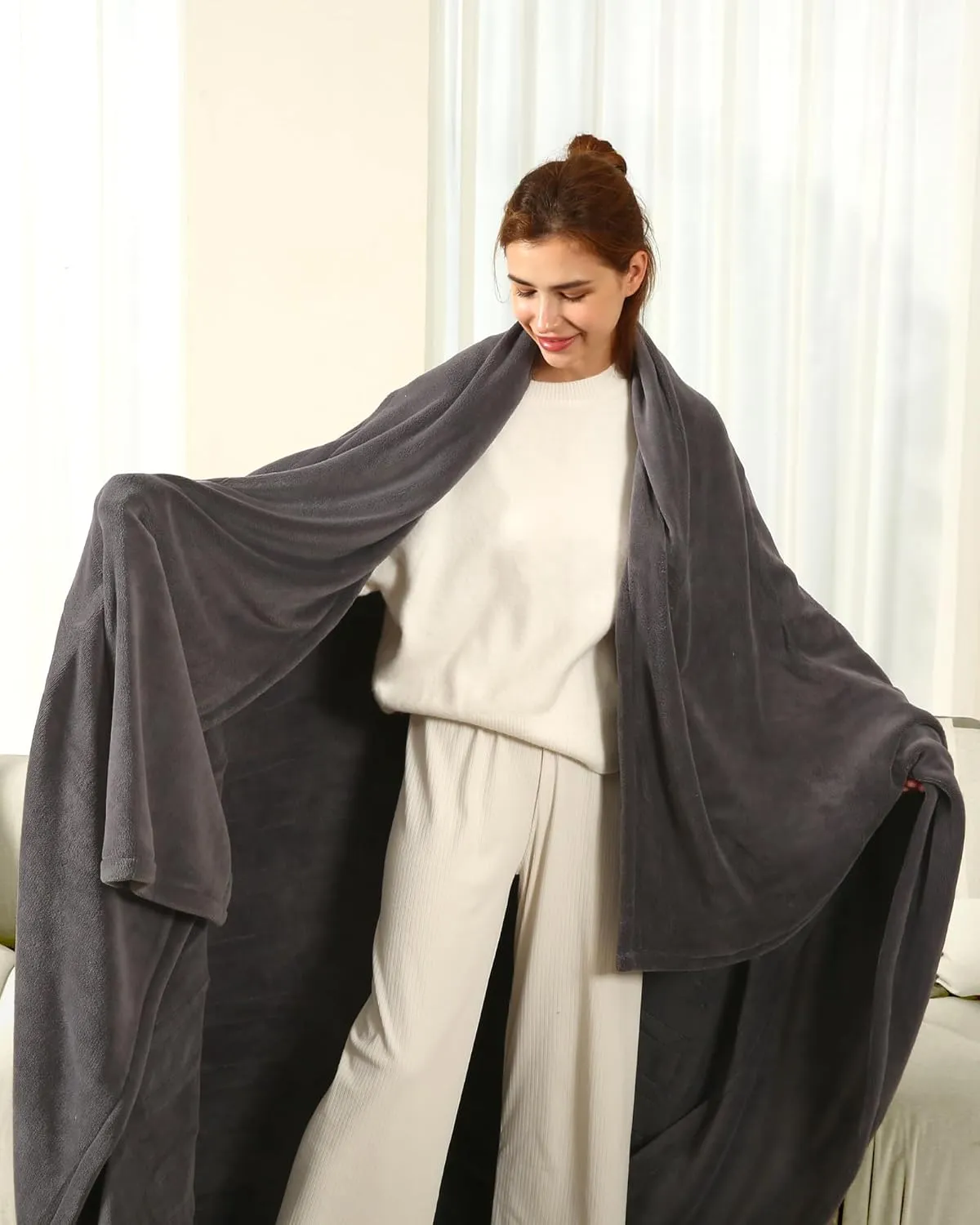 Electric Blanket Full Size - 72"x84" Cozy Coral Fleece Full Size Heated Blanket with Overheat Protection, Fast Heating Blanket with 6 Heating Levels & 1-10 Hours Adjustable Timer, Dark Gray