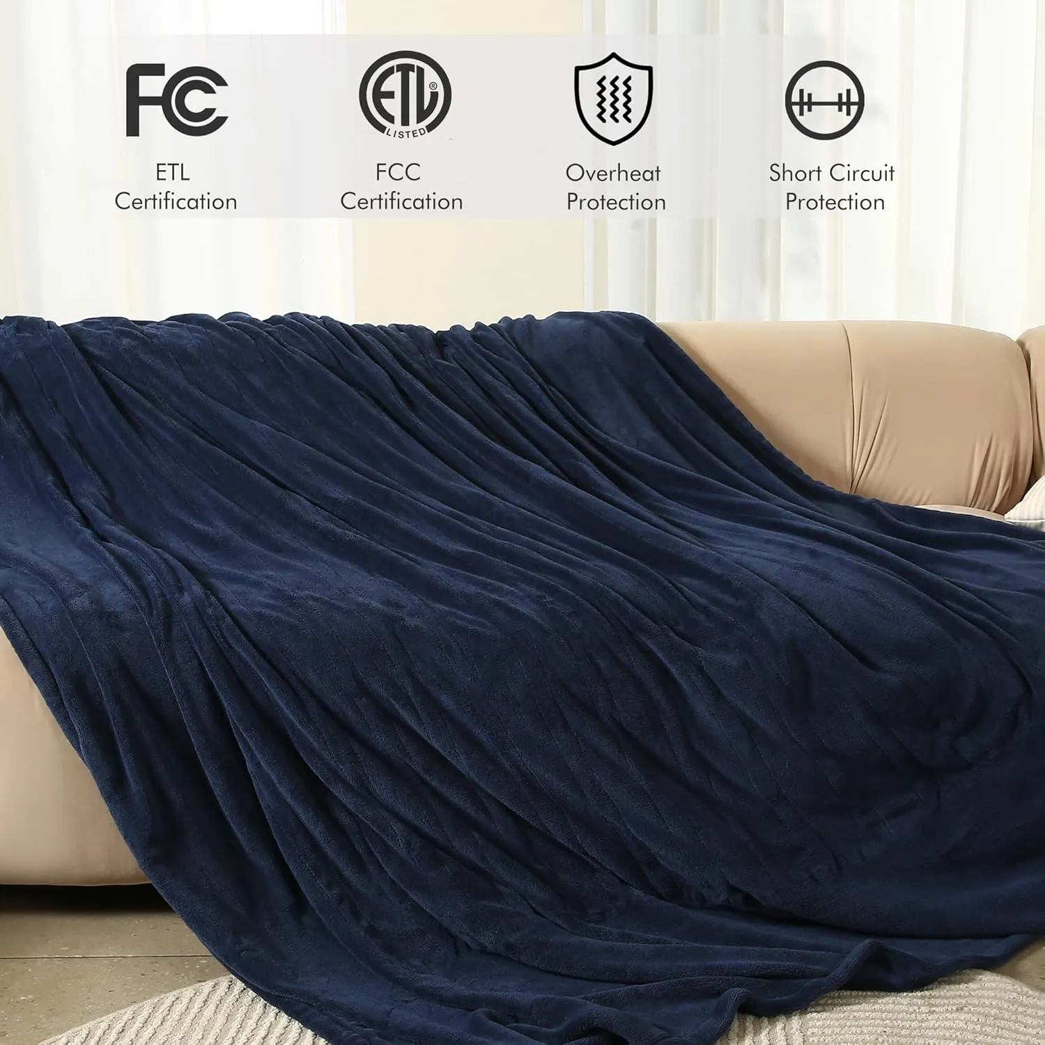 Electric Blanket Full Size, 72"x84" Heated Blanket Full Size with 1-10 Hours Adjustable Timer & 6 Heating Levels, Ultra Soft and Thick Heating Blanket for Full Body Warming, Navy Blue