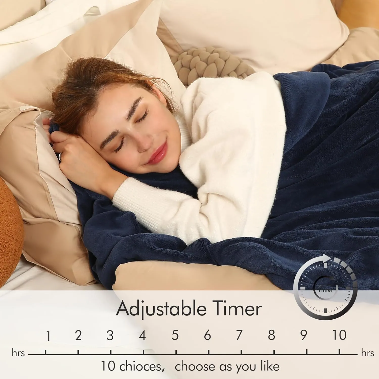 Electric Blanket Full Size, 72"x84" Heated Blanket Full Size with 1-10 Hours Adjustable Timer & 6 Heating Levels, Ultra Soft and Thick Heating Blanket for Full Body Warming, Navy Blue