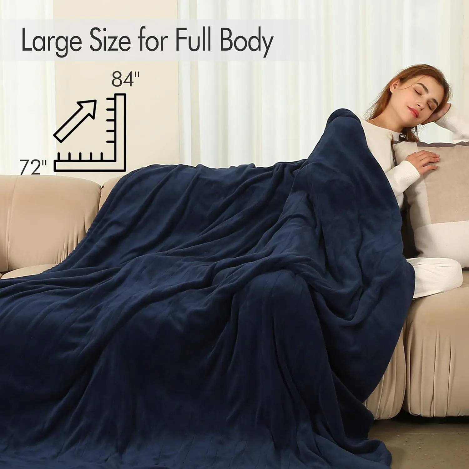Electric Blanket Full Size, 72"x84" Heated Blanket Full Size with 1-10 Hours Adjustable Timer & 6 Heating Levels, Ultra Soft and Thick Heating Blanket for Full Body Warming, Navy Blue
