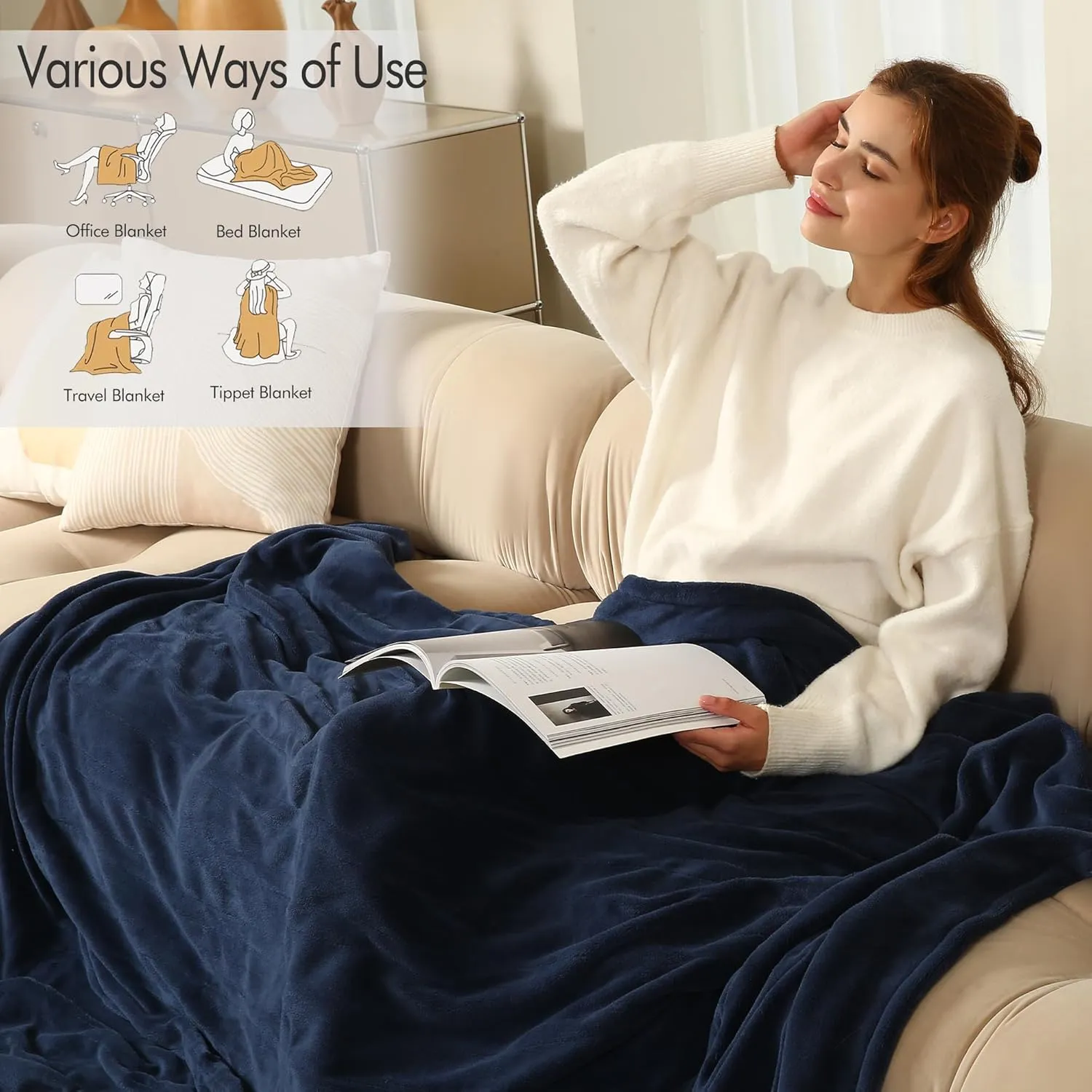 Electric Blanket Full Size, 72"x84" Heated Blanket Full Size with 1-10 Hours Adjustable Timer & 6 Heating Levels, Ultra Soft and Thick Heating Blanket for Full Body Warming, Navy Blue