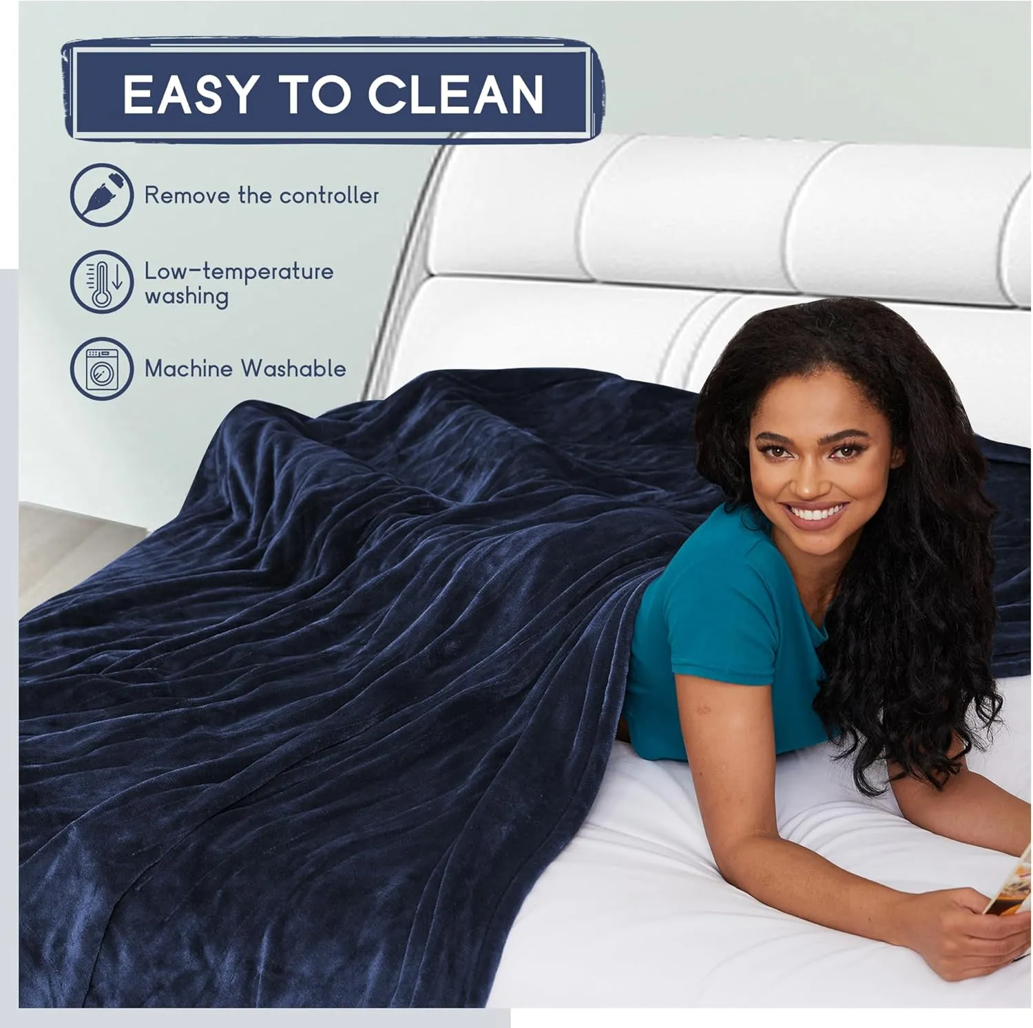 Electric Blanket Full Size 72''x84'', Soft Flannel Heated Blanket with 10 Hour Auto Off - 5 Heat Settings - Machine Washable - Blue
