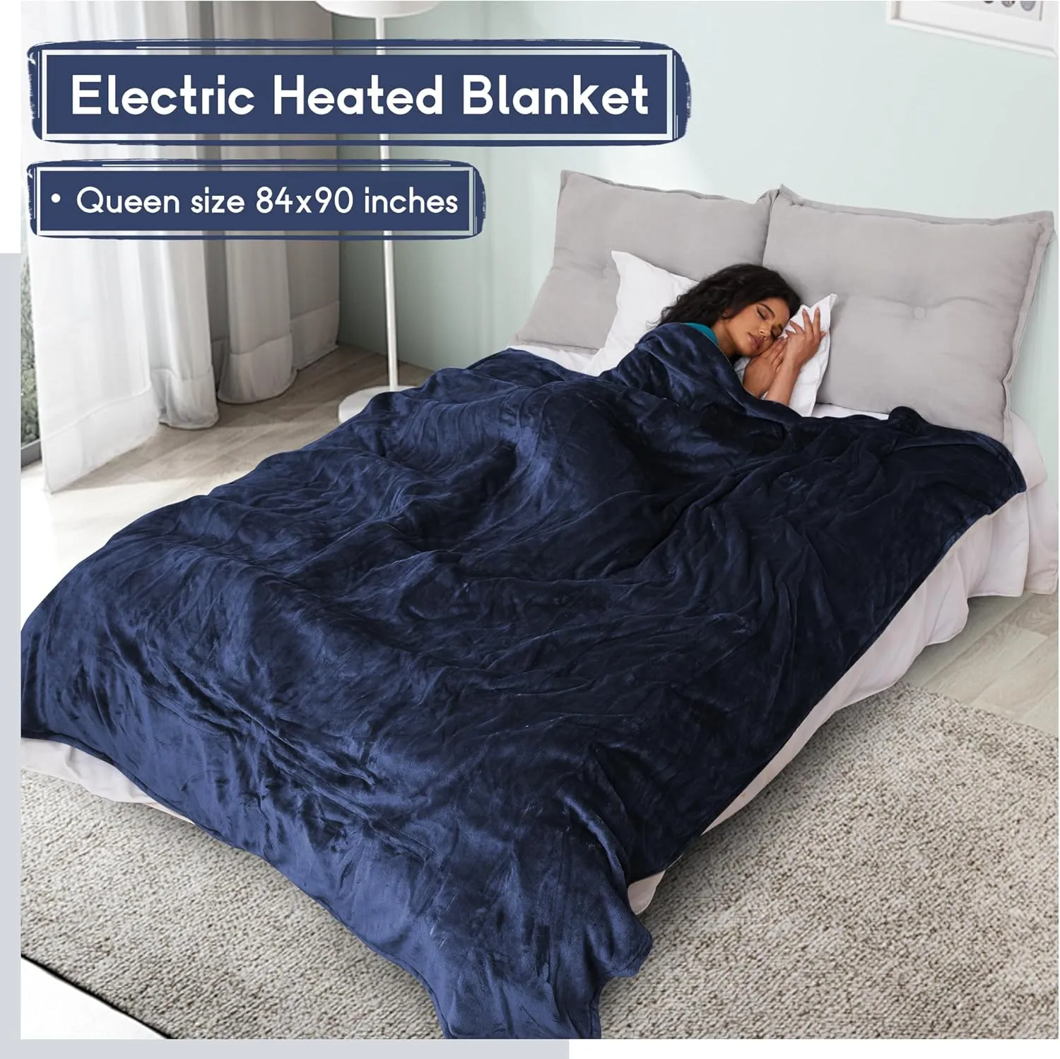 Electric Blanket Full Size 72''x84'', Soft Flannel Heated Blanket with 10 Hour Auto Off - 5 Heat Settings - Machine Washable - Blue