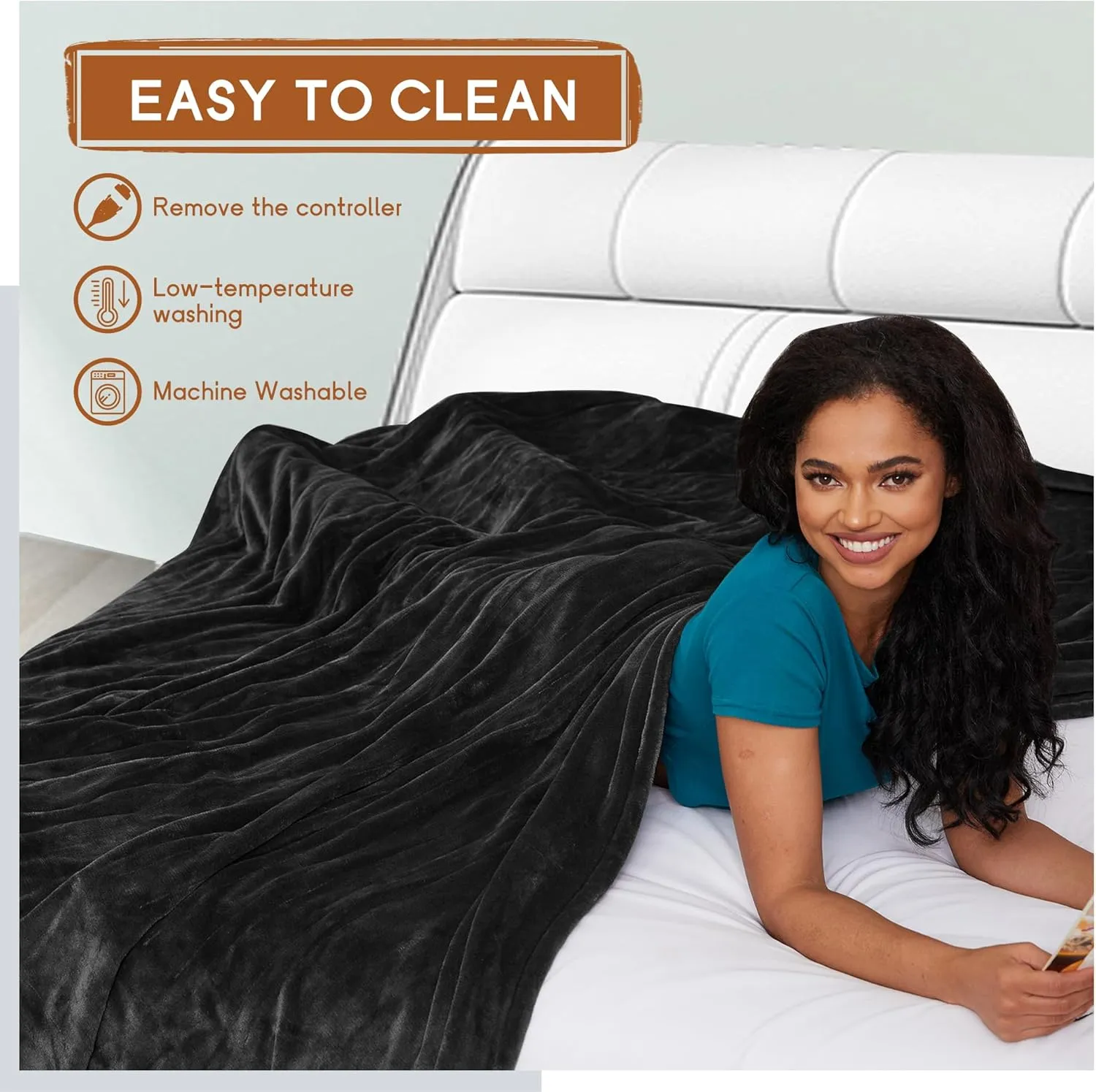Electric Blanket Full Size 72''x84'', Soft Flannel Heating Blanket with 10 Hour Auto Off - 5 Heat Settings - Machine Washable - Black