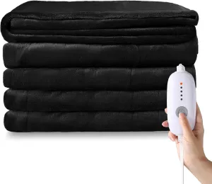 Electric Blanket Full Size 72''x84'', Soft Flannel Heating Blanket with 10 Hour Auto Off - 5 Heat Settings - Machine Washable - Black
