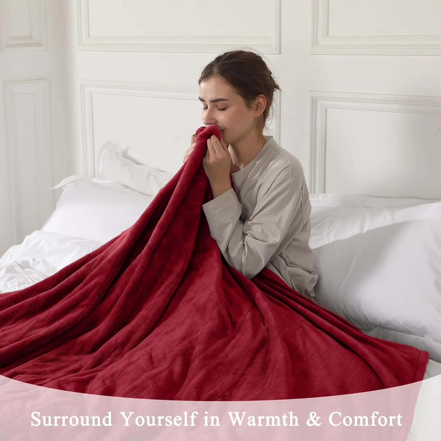 Electric Blanket Full Size, Super Soft Cozy Upgraded Flannel Heated Blanket with 6 Heating Levels & 1-10 Hours Auto Off, Fast Heating Blanket for Home Office, Machine Washable, 72" x 84", Burgundy