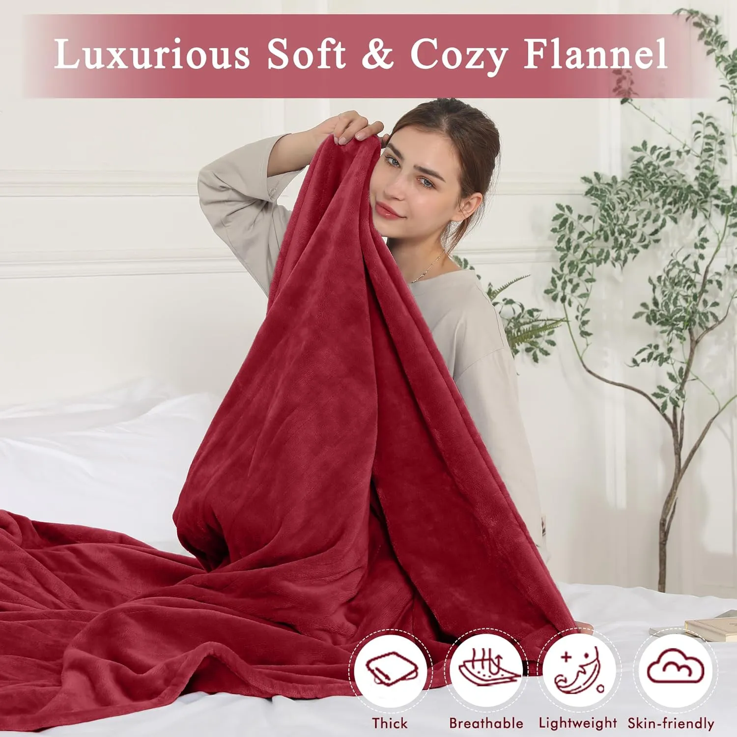 Electric Blanket Full Size, Super Soft Cozy Upgraded Flannel Heated Blanket with 6 Heating Levels & 1-10 Hours Auto Off, Fast Heating Blanket for Home Office, Machine Washable, 72" x 84", Burgundy