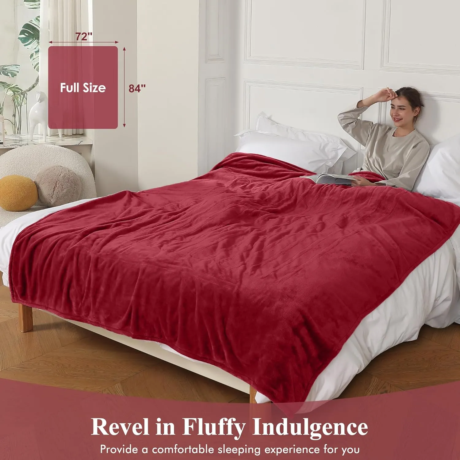Electric Blanket Full Size, Super Soft Cozy Upgraded Flannel Heated Blanket with 6 Heating Levels & 1-10 Hours Auto Off, Fast Heating Blanket for Home Office, Machine Washable, 72" x 84", Burgundy