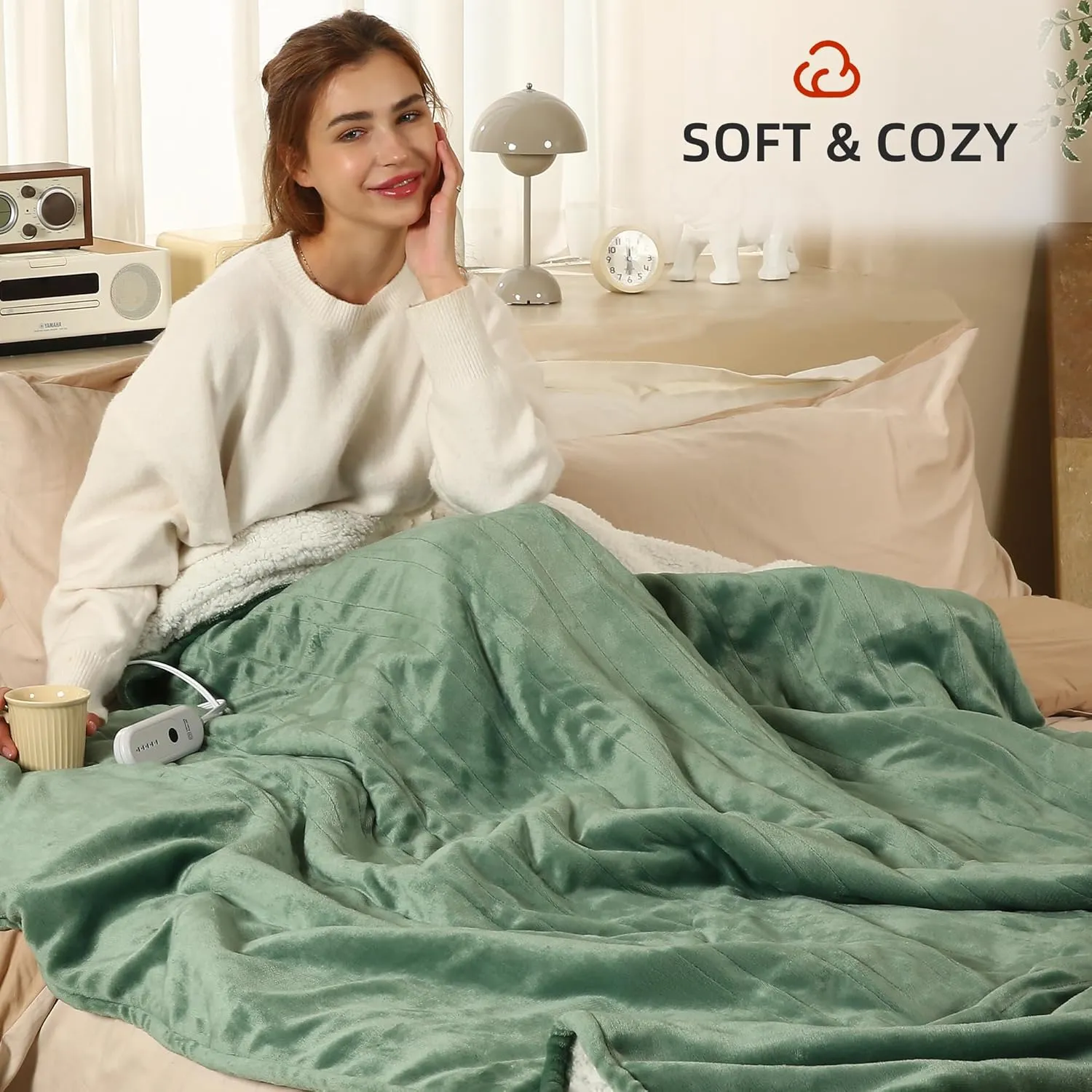 Electric Blanket Heated Throw, Extremely Soft Electric Throw Blanket with 4 Hours Auto Off & 5 Heating Levels, Heated Blanket Ideal Gift for Bedding Office Couch, 50"x60", Hunter Green