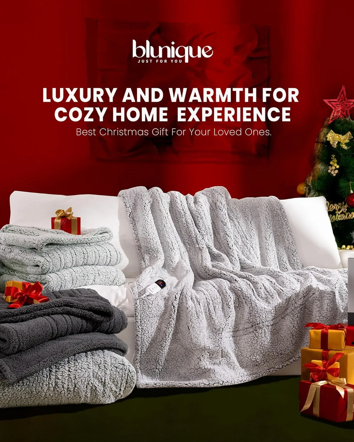 Electric Blanket Heated Throw Soft Double Sherpa Super Cozy with 6 Fast Heating Levels & 1-4 Hours Auto-Off, Over-Heat Protection, Machine Washable-Sage Green