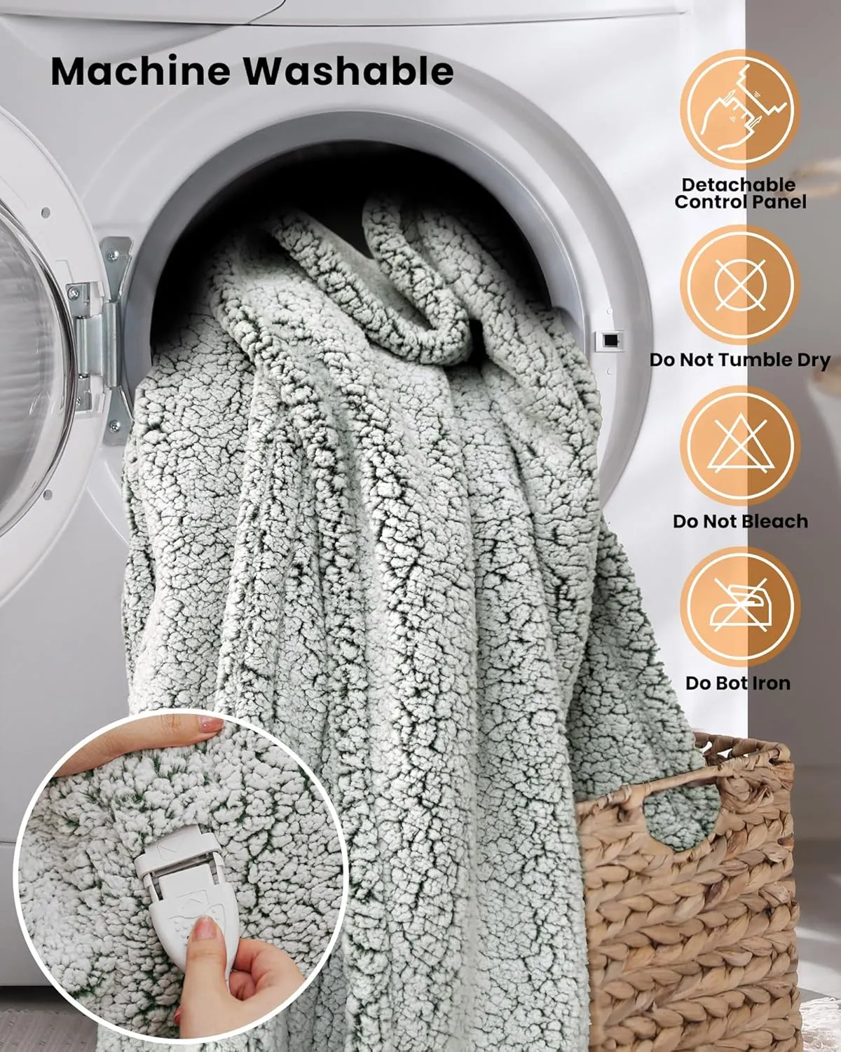 Electric Blanket Heated Throw Soft Double Sherpa Super Cozy with 6 Fast Heating Levels & 1-4 Hours Auto-Off, Over-Heat Protection, Machine Washable-Sage Green