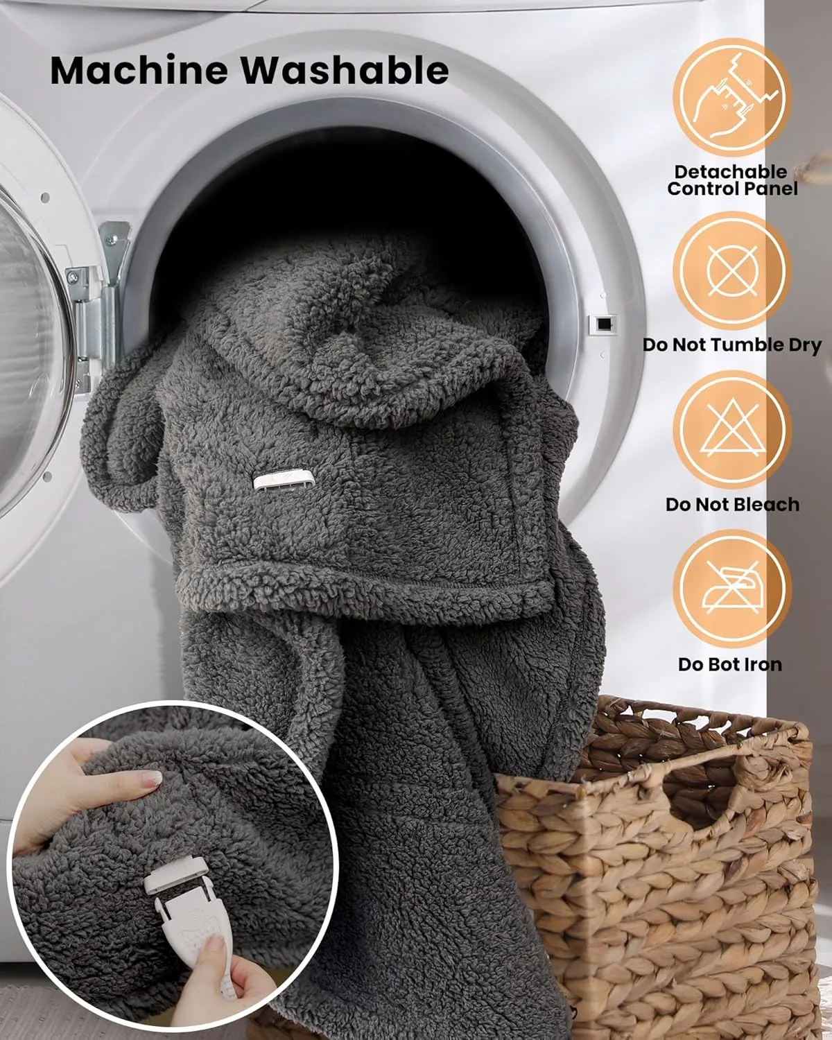 Electric Blanket Heated Throw Soft Double Sherpa Super Cozy with 6 Fast Heating Levels & 2-4 Hours Auto-Off, Over-Heat Protection, Machine Washable-Grey