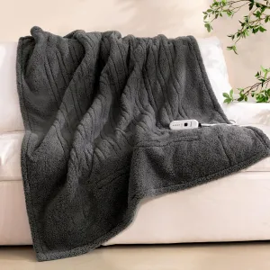 Electric Blanket Heated Throw Soft Double Sherpa Super Cozy with 6 Fast Heating Levels & 2-4 Hours Auto-Off, Over-Heat Protection, Machine Washable-Grey