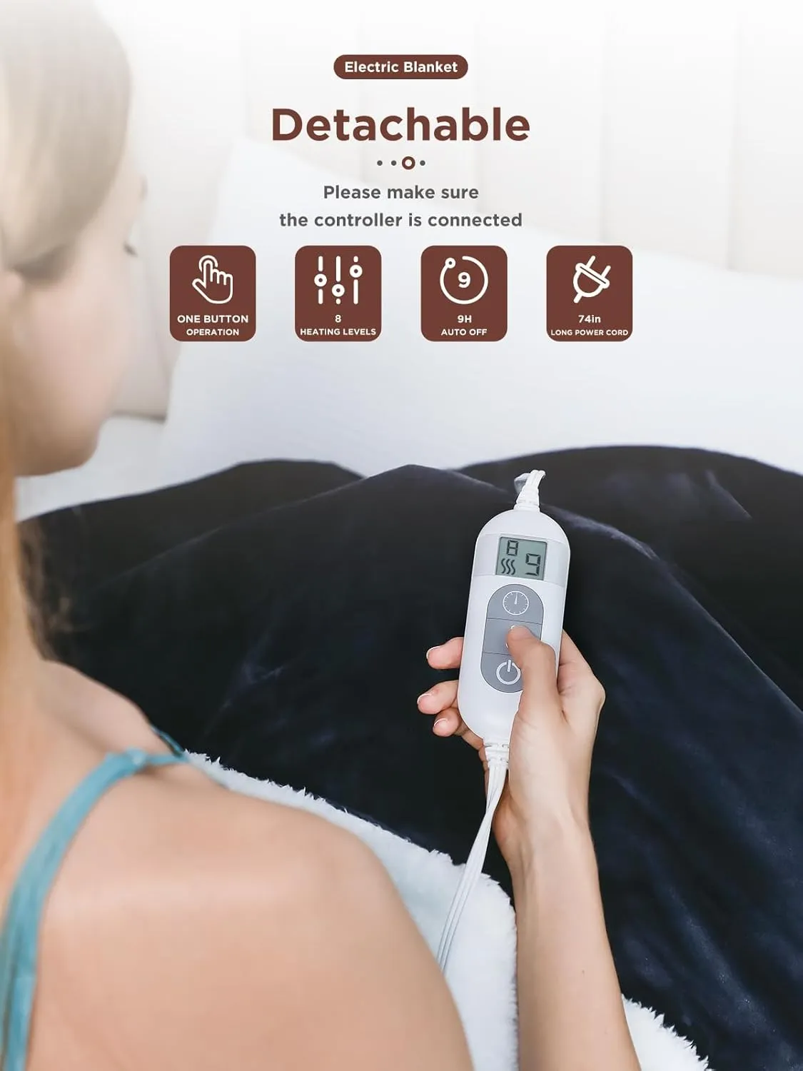 Electric Blanket Heated Throw,Double-Sided Flannel＆Sherpa Electric Throw with1-9 hrs Timer Auto-Off & 8 Heating Levels,ETL Certification,Machine Washable,Heated Protection Ultra Soft Warm