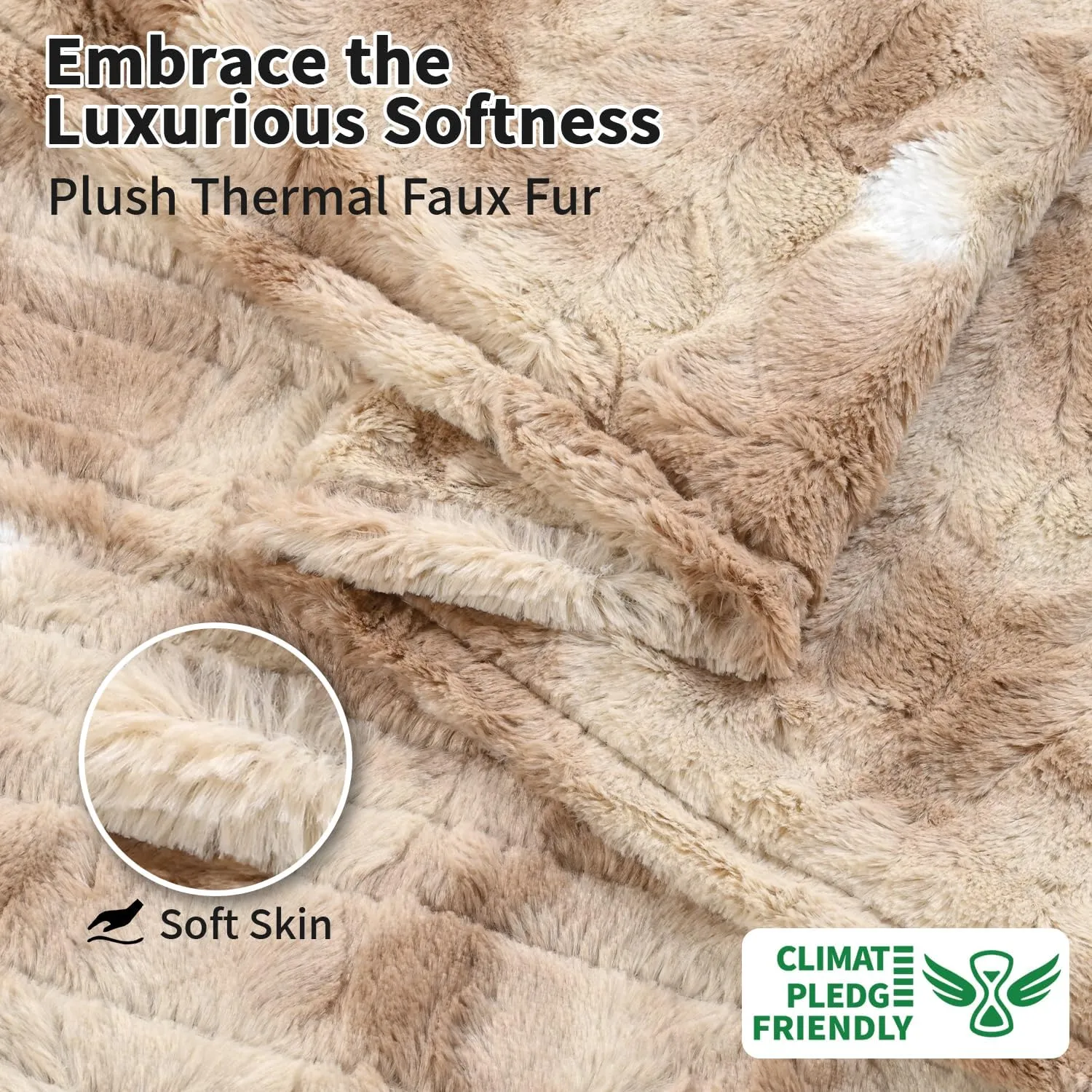 Electric Blanket King Size, Dual Control Heated Blankets (90"x100") 10 Heat Settings & 0.5-12 Hours Adjustable Timer, Soft Plush Faux Fur，Overheat Protection,ETL Certified, Machine Washable