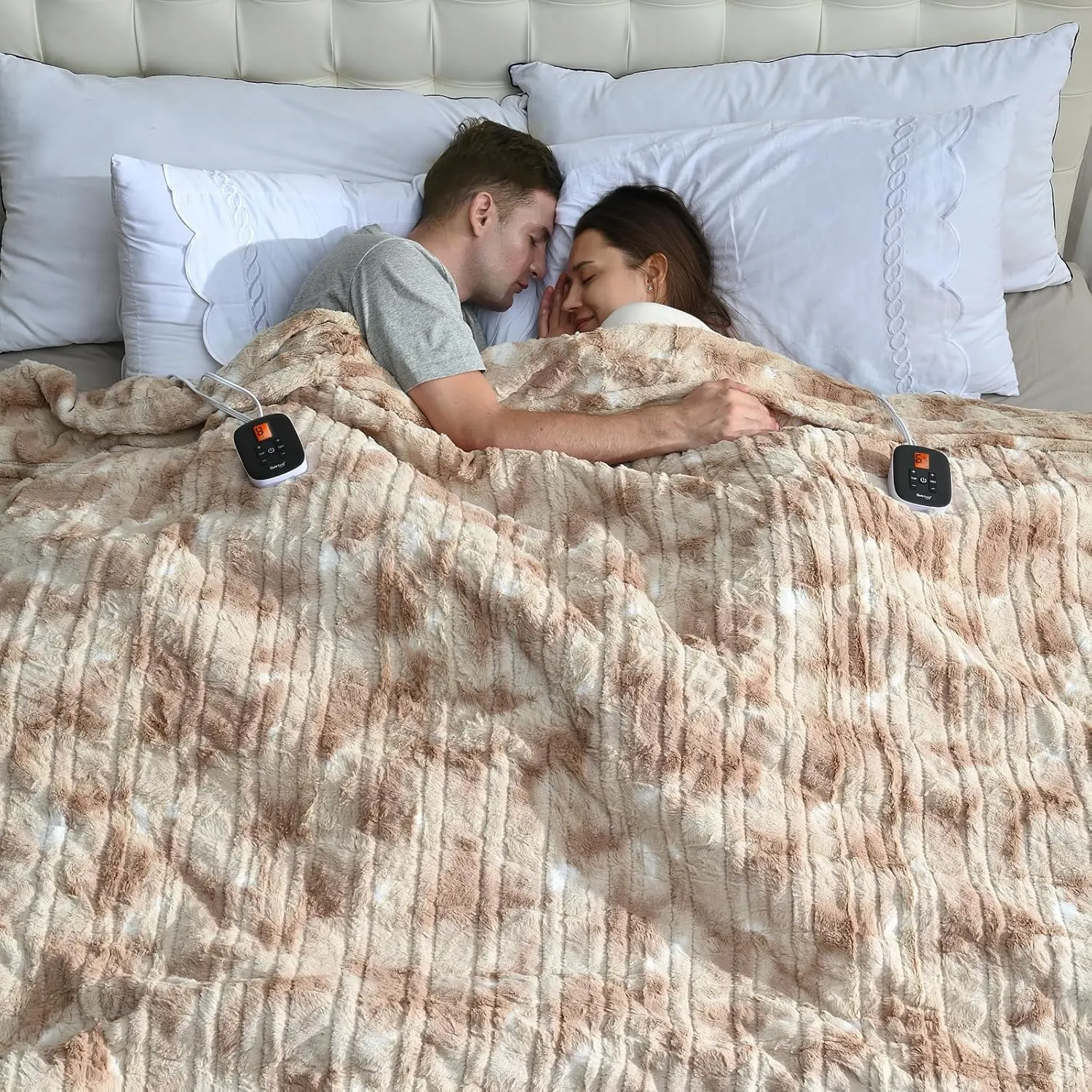 Electric Blanket King Size, Dual Control Heated Blankets (90"x100") 10 Heat Settings & 0.5-12 Hours Adjustable Timer, Soft Plush Faux Fur，Overheat Protection,ETL Certified, Machine Washable
