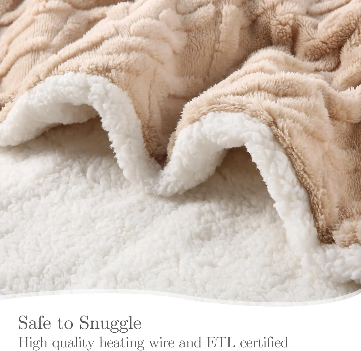 Electric Blanket Queen Size, 3D Pattern Design Heated Blanket Queen Super Cozy Sherpa with 5 Heating Levels & 10 Hours Auto Off, Beige