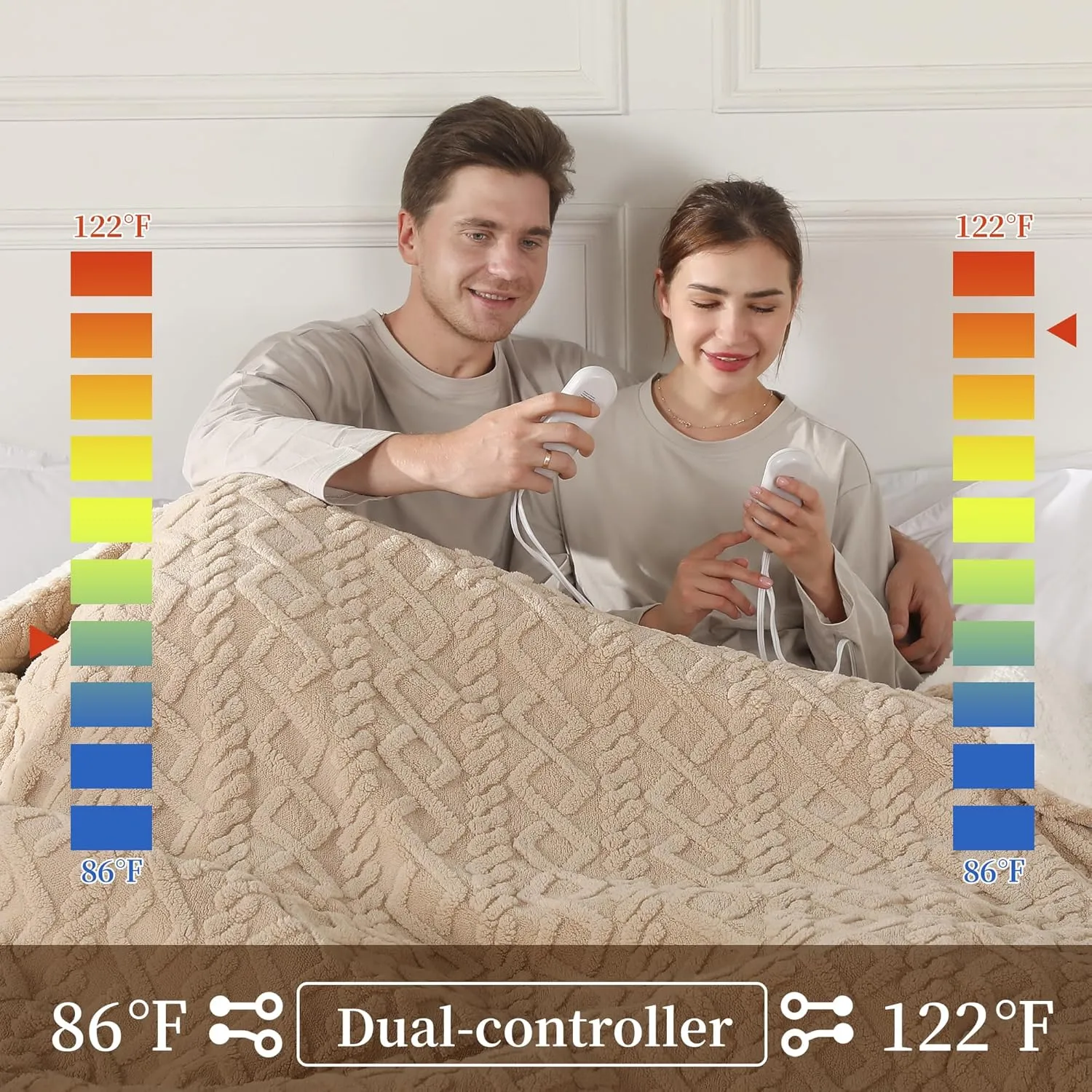 Electric Blanket Queen Size, 3D Pattern Design Heated Blanket Queen Super Cozy Sherpa with 5 Heating Levels & 10 Hours Auto Off, Beige