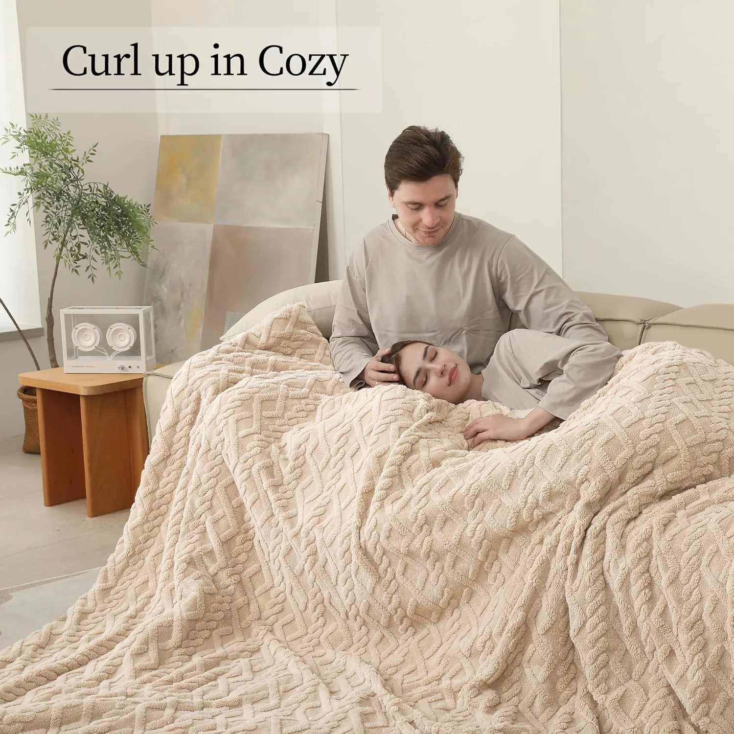 Electric Blanket Queen Size, 3D Pattern Design Heated Blanket Queen Super Cozy Sherpa with 5 Heating Levels & 10 Hours Auto Off, Beige