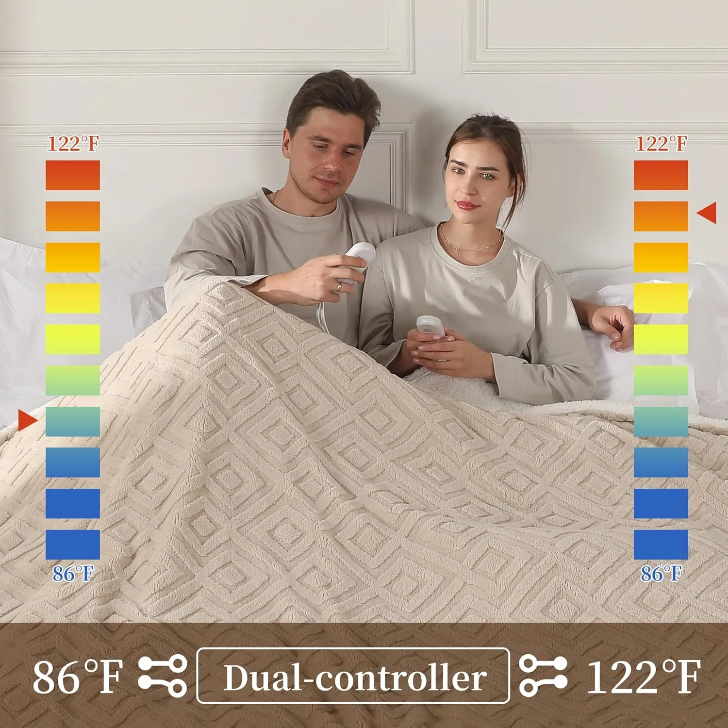 Electric Blanket Queen Size, Heated Blanket with 5 Heat Settings & 10 Time Settings, Super Soft Cozy Sherpa Blanket with Fast Heating for Home Office Use, 84 x 90 Inches, Light Khaki