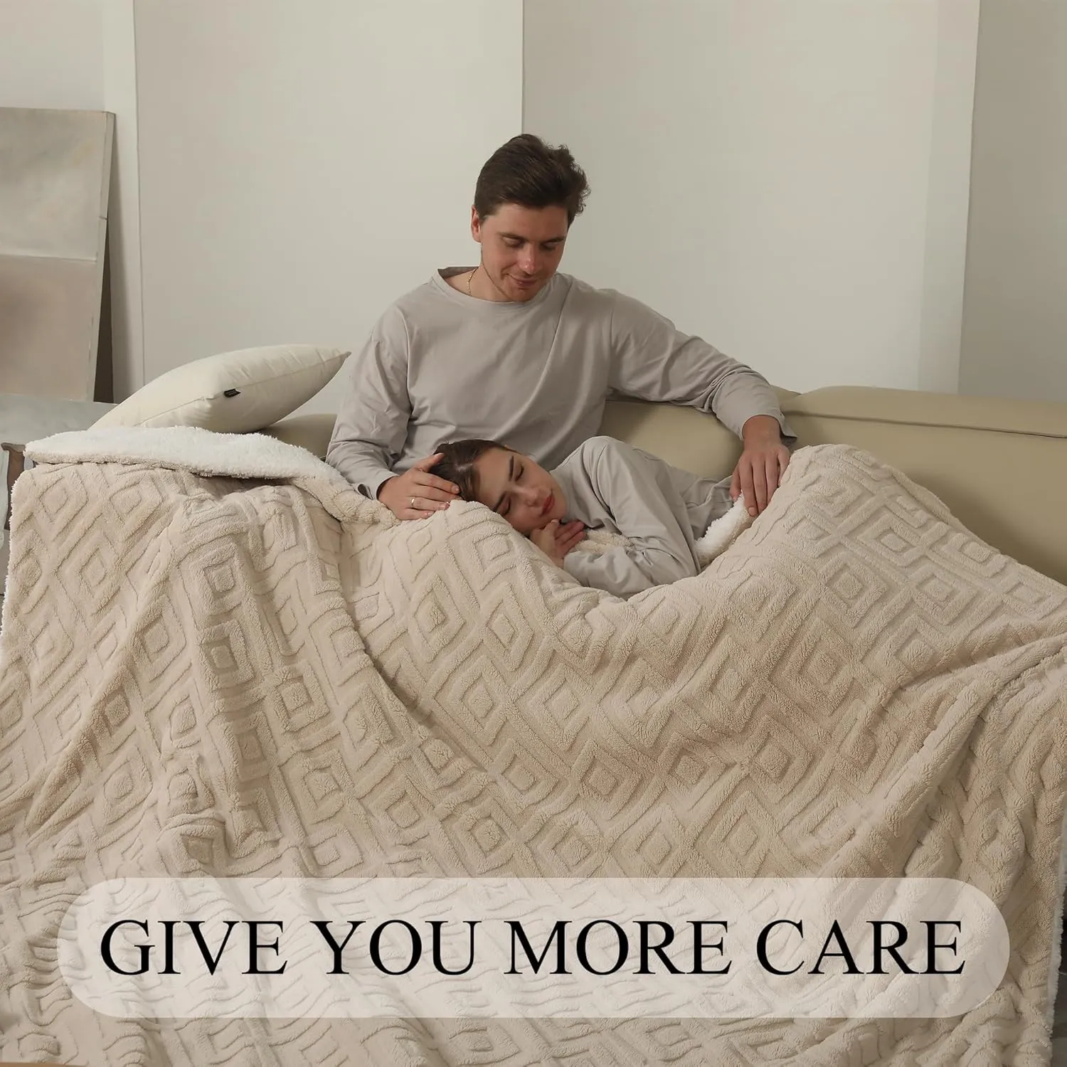 Electric Blanket Queen Size, Heated Blanket with 5 Heat Settings & 10 Time Settings, Super Soft Cozy Sherpa Blanket with Fast Heating for Home Office Use, 84 x 90 Inches, Light Khaki