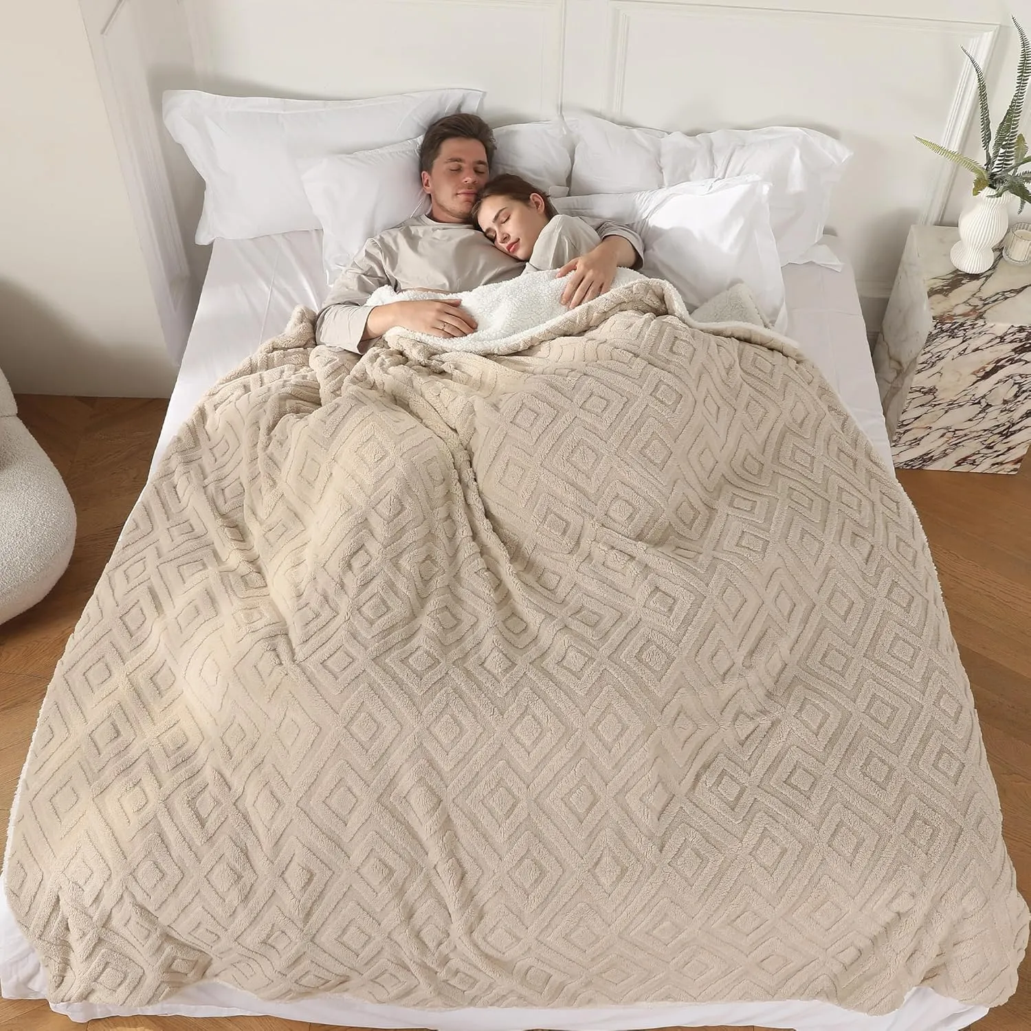 Electric Blanket Queen Size, Heated Blanket with 5 Heat Settings & 10 Time Settings, Super Soft Cozy Sherpa Blanket with Fast Heating for Home Office Use, 84 x 90 Inches, Light Khaki