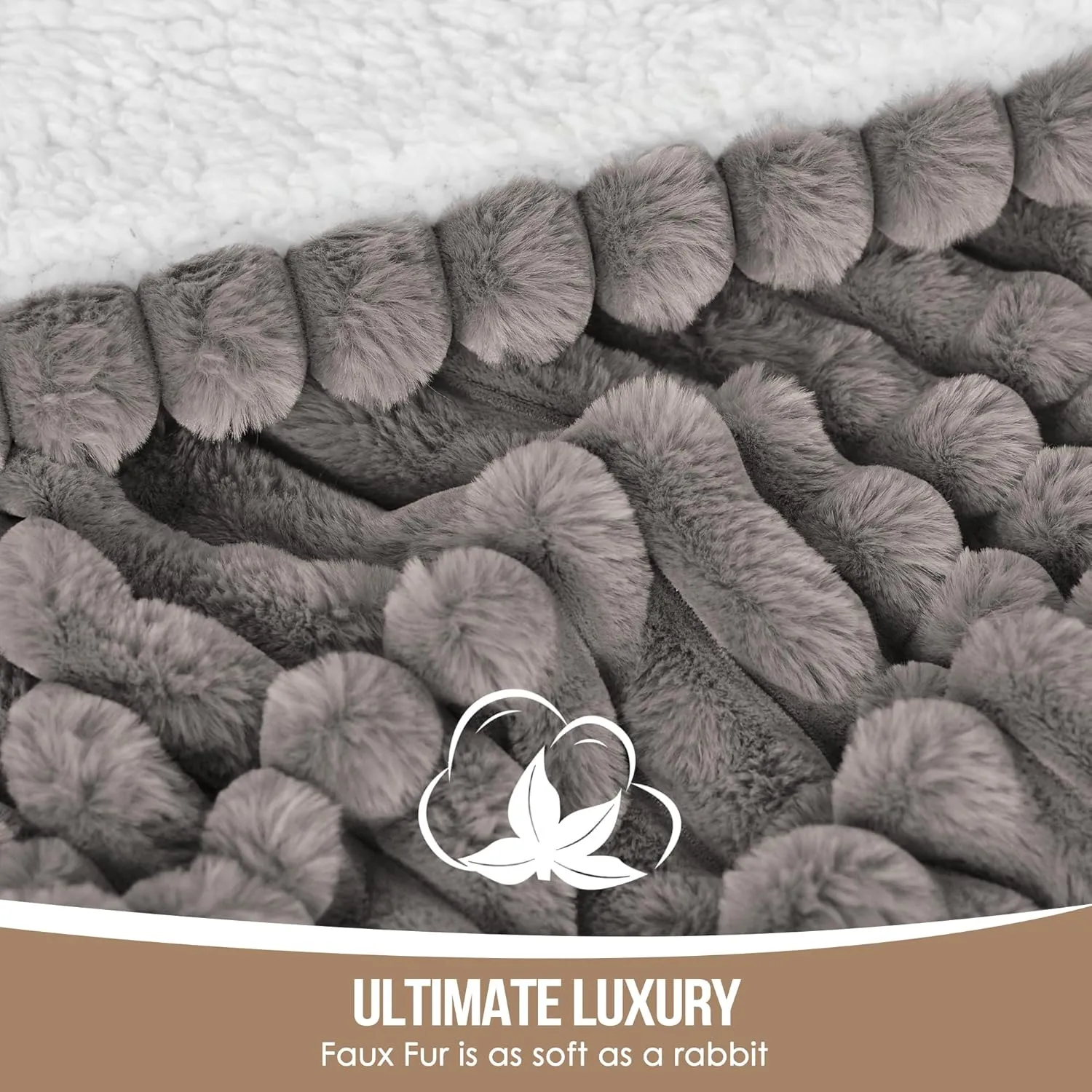 Electric Blanket Throw Size 50x60 Inches, Extra Thick 350GSM Luxury Faux Fur Plus 200GSM Sherpa with 3D Strip Design, Fast Heating with ETL Certified, Machine Washable, Gray