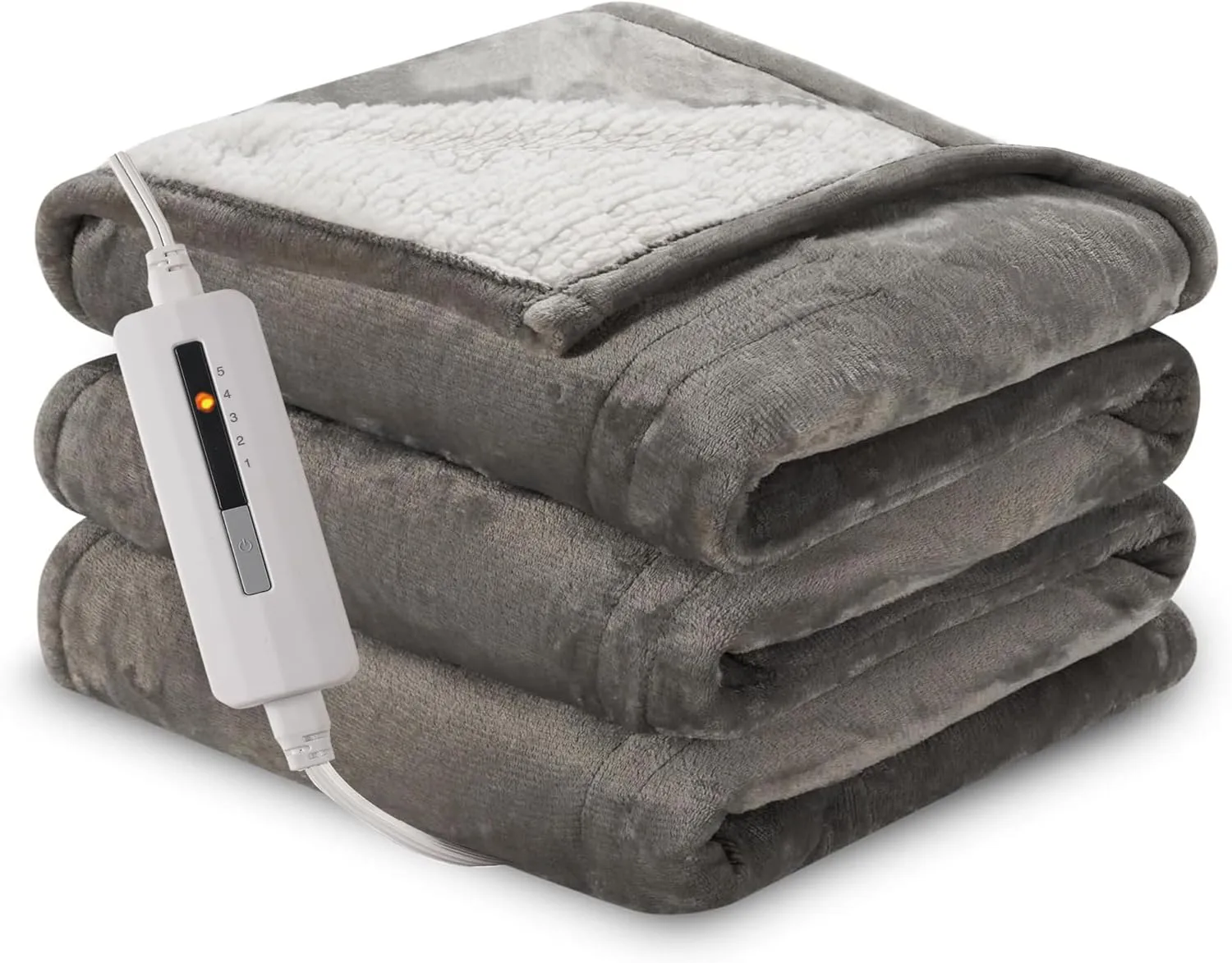 Electric Blanket Twin Size 62" x 84" Thickened Flannel and Sherpa Heated Blanket,10 Hours Timer Auto-Off,5 Heating Levels,for Bedroom Office Couch,Gray
