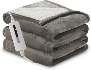 Electric Blanket Twin Size 62" x 84" Thickened Flannel and Sherpa Heated Blanket,10 Hours Timer Auto-Off,5 Heating Levels,for Bedroom Office Couch,Gray