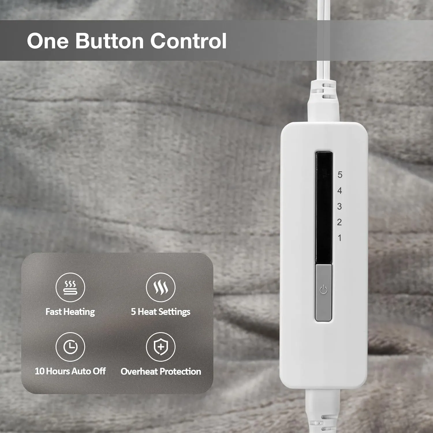 Electric Blanket Twin Size 62" x 84" Thickened Flannel and Sherpa Heated Blanket,10 Hours Timer Auto-Off,5 Heating Levels,for Bedroom Office Couch,Gray