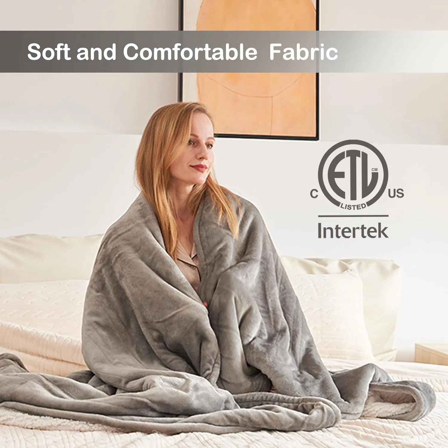 Electric Blanket Twin Size 62" x 84" Thickened Flannel and Sherpa Heated Blanket,10 Hours Timer Auto-Off,5 Heating Levels,for Bedroom Office Couch,Gray