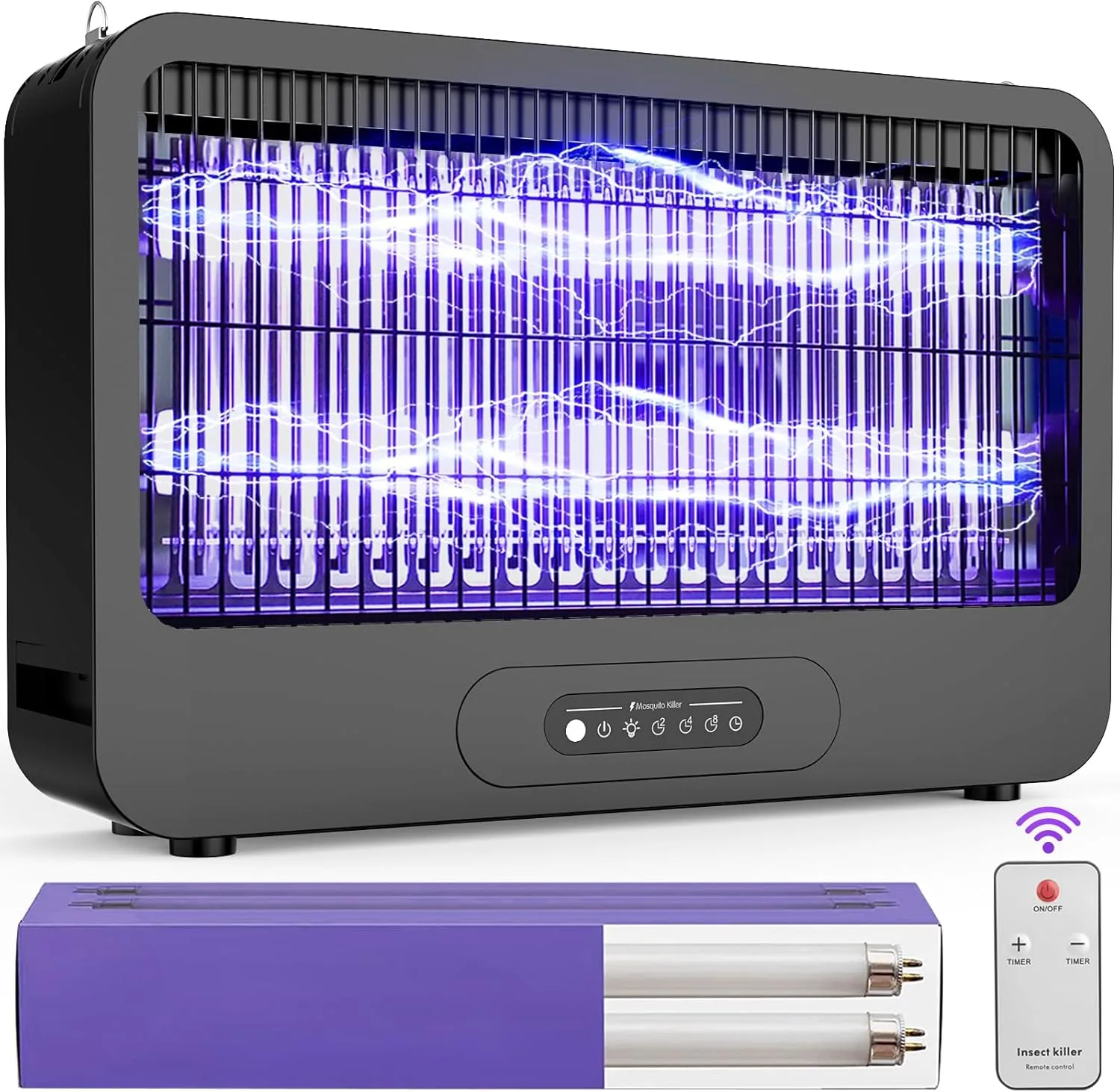 Electric Bug Zapper Indoor and Outdoor, 3500V Powerful Dual Grid Mosquito Zapper with Remote, Fly Zapper Fly Trap Insect Mosquito Killer for Patio Home Yard Kitchen Camping, 2 Extra Bulbs (Black)