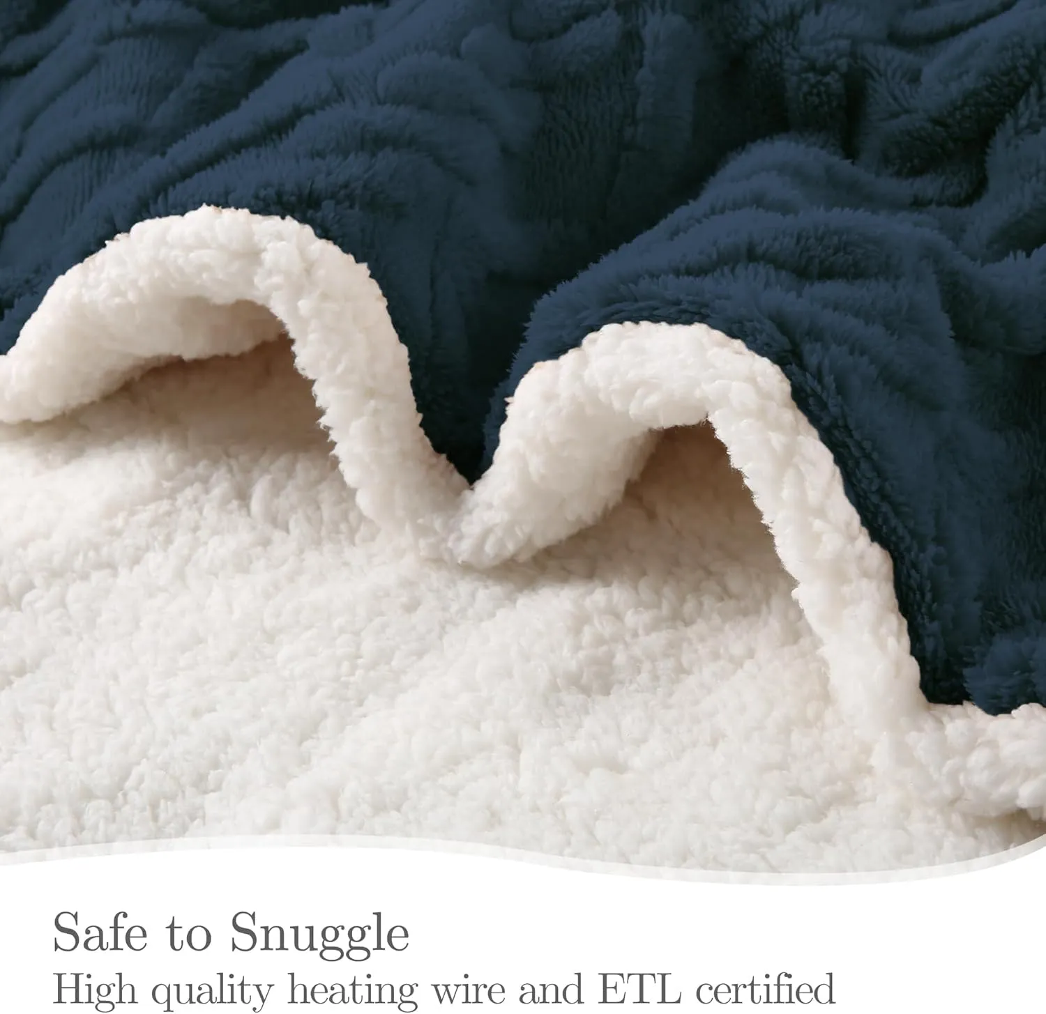 Electric Heated Blanket, 3D Pattern Design, Queen Size Heated Blanket Soft Warming Plush Electric Blanket Sherpa with 5 Heating Levels & 10 Hours Auto Off, Machine Washable, Navy Blue