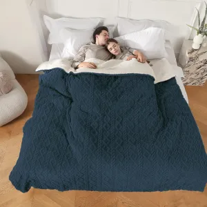 Electric Heated Blanket, 3D Pattern Design, Queen Size Heated Blanket Soft Warming Plush Electric Blanket Sherpa with 5 Heating Levels & 10 Hours Auto Off, Machine Washable, Navy Blue