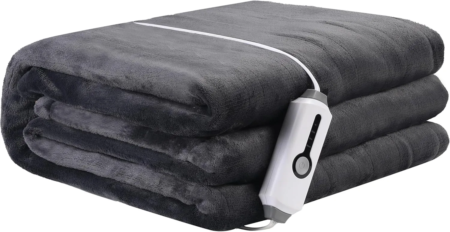 Electric Heated Blanket 72" x 84" Full Size Breathable Warm Flannel Heated Blanket with 4 Heating Levels & 10 Hours Auto Shut off, Control Temperature and Washable, For Sofa and Bed - Dark Grey