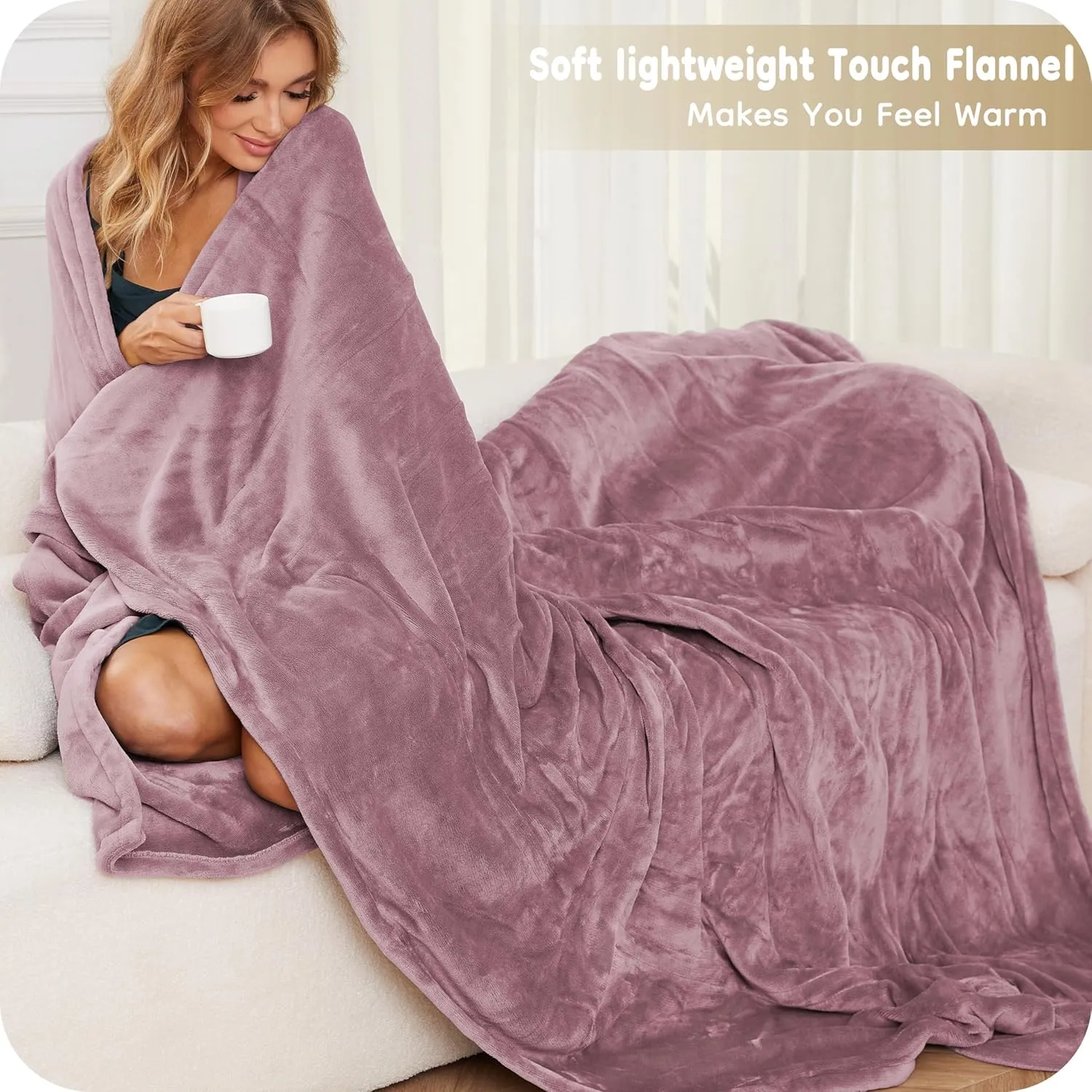 Electric Heated Blanket 72" x 84" Full Size Breathable Warm Flannel Heated Blanket with 4 Heating Levels & 10 Hours Auto Shut Off, Control Temperature and Washable, for Sofa and Bed - Purple
