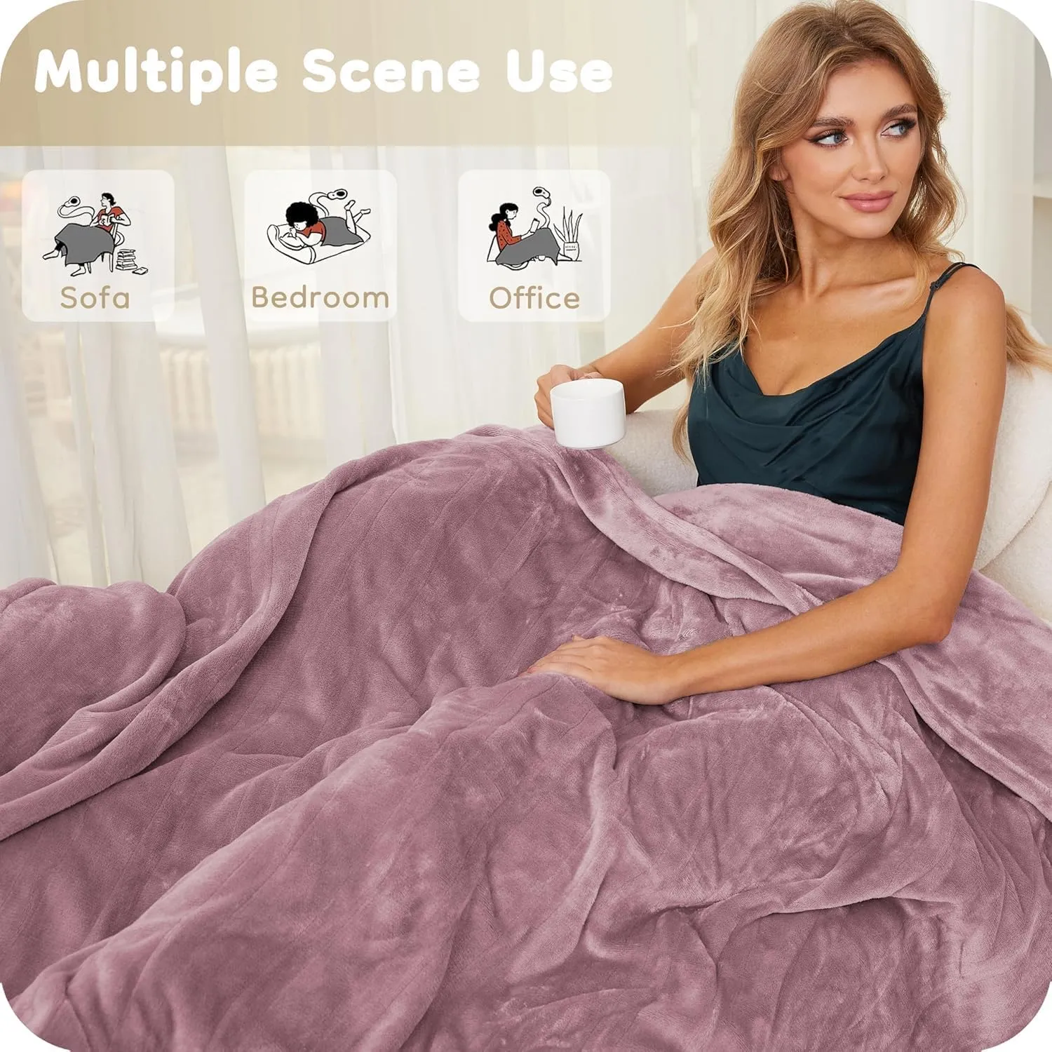 Electric Heated Blanket 72" x 84" Full Size Breathable Warm Flannel Heated Blanket with 4 Heating Levels & 10 Hours Auto Shut Off, Control Temperature and Washable, for Sofa and Bed - Purple
