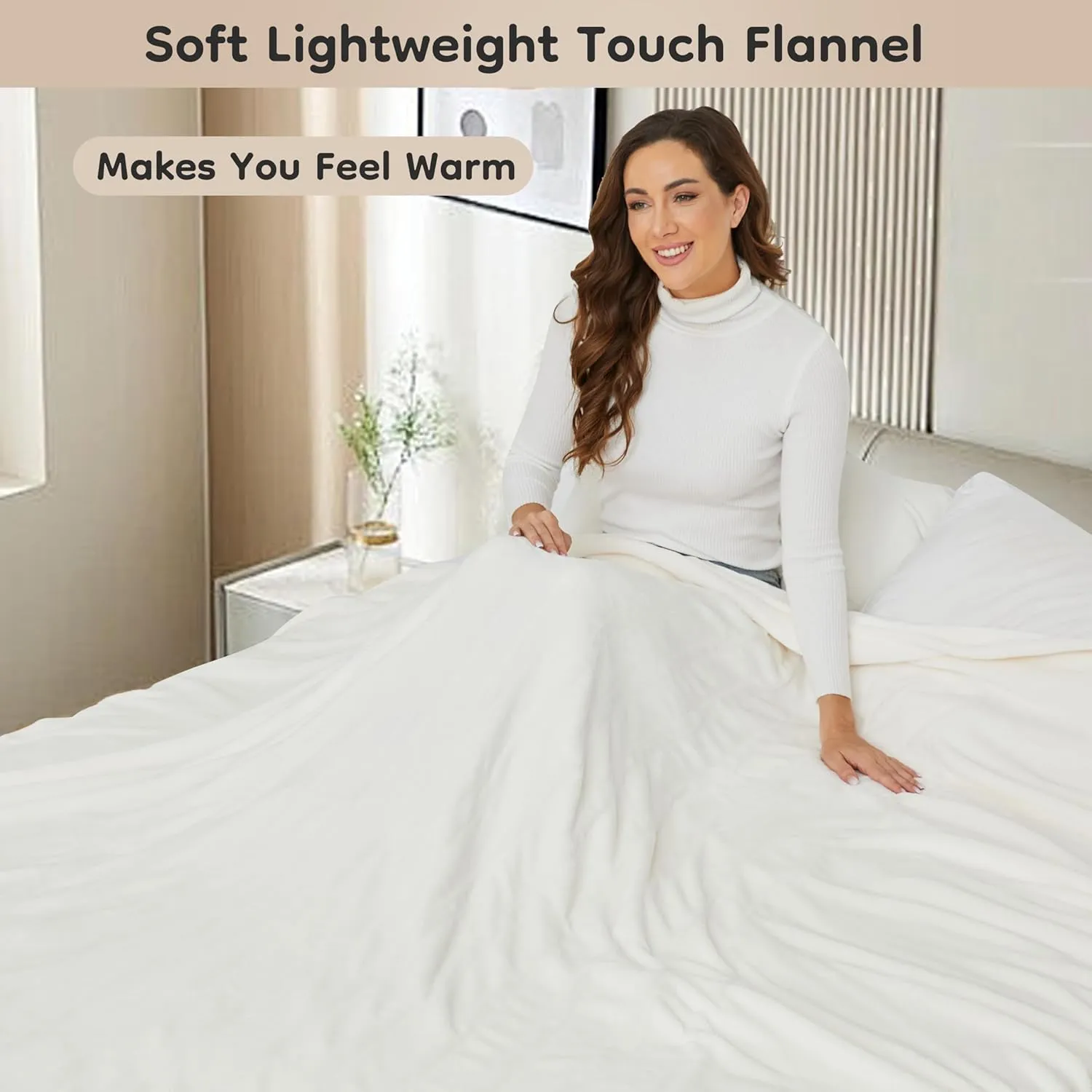 Electric Heated Blanket 72" x 84" Full Size Breathable Warm Flannel Heated Blanket with 4 Heating Levels & 10 Hours Auto Shut Off, Control Temperature and Washable, for Sofa and Bed White