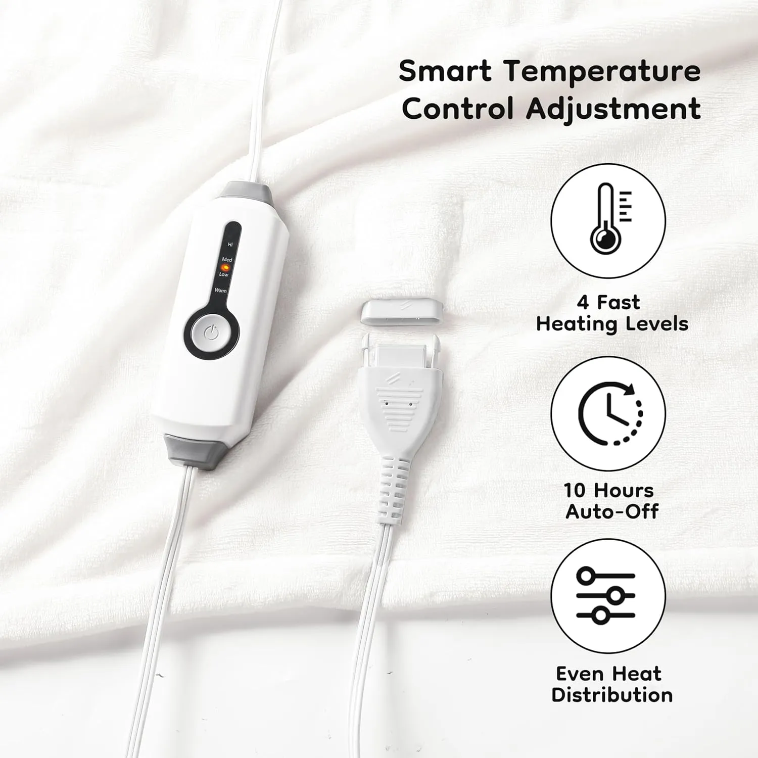 Electric Heated Blanket 72" x 84" Full Size Breathable Warm Flannel Heated Blanket with 4 Heating Levels & 10 Hours Auto Shut Off, Control Temperature and Washable, for Sofa and Bed White