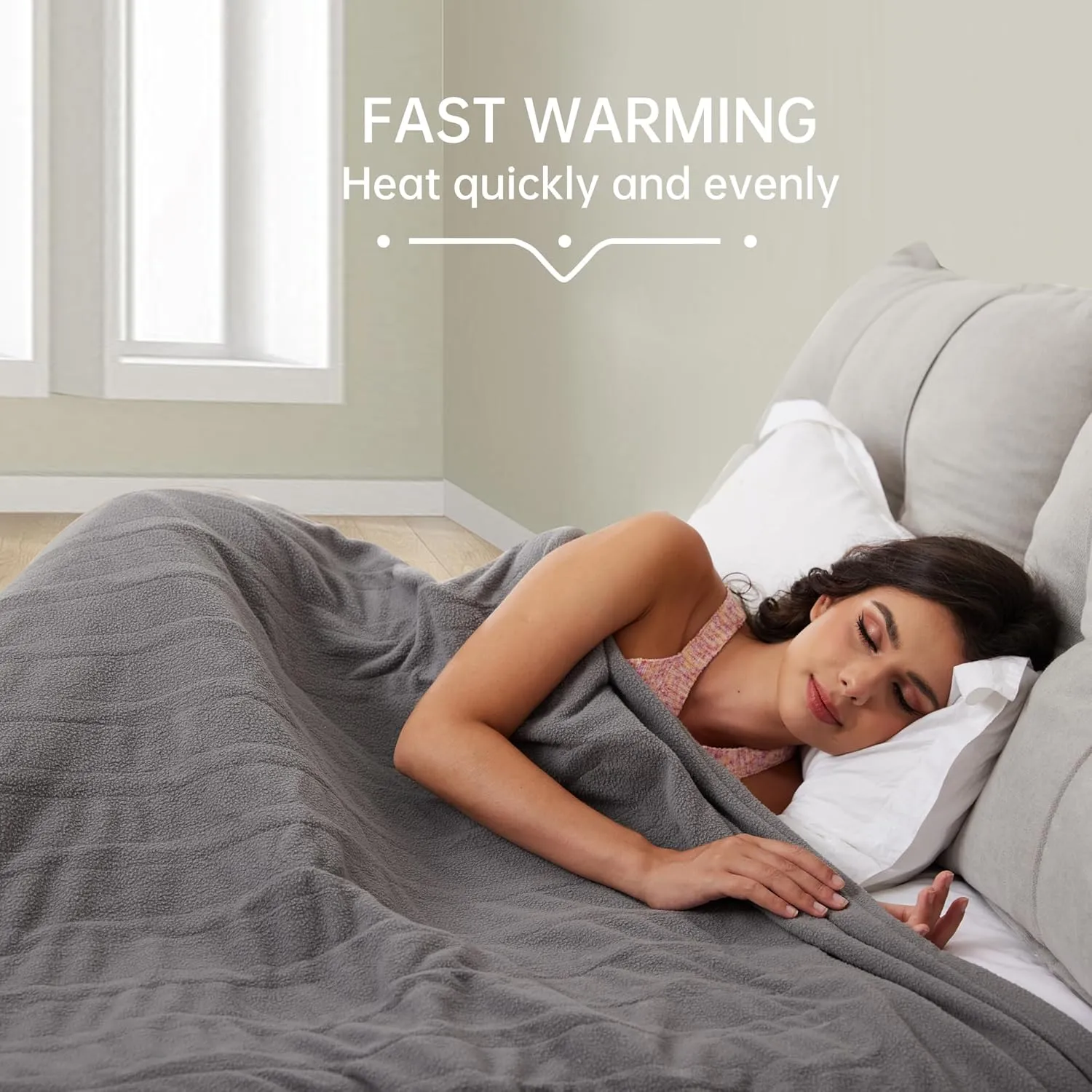 Electric Heated Blanket 72"x 84" Full Size, 4 Heating Levels and 10-Hour Auto Off, Lightweight and Breathable - Ash Grey