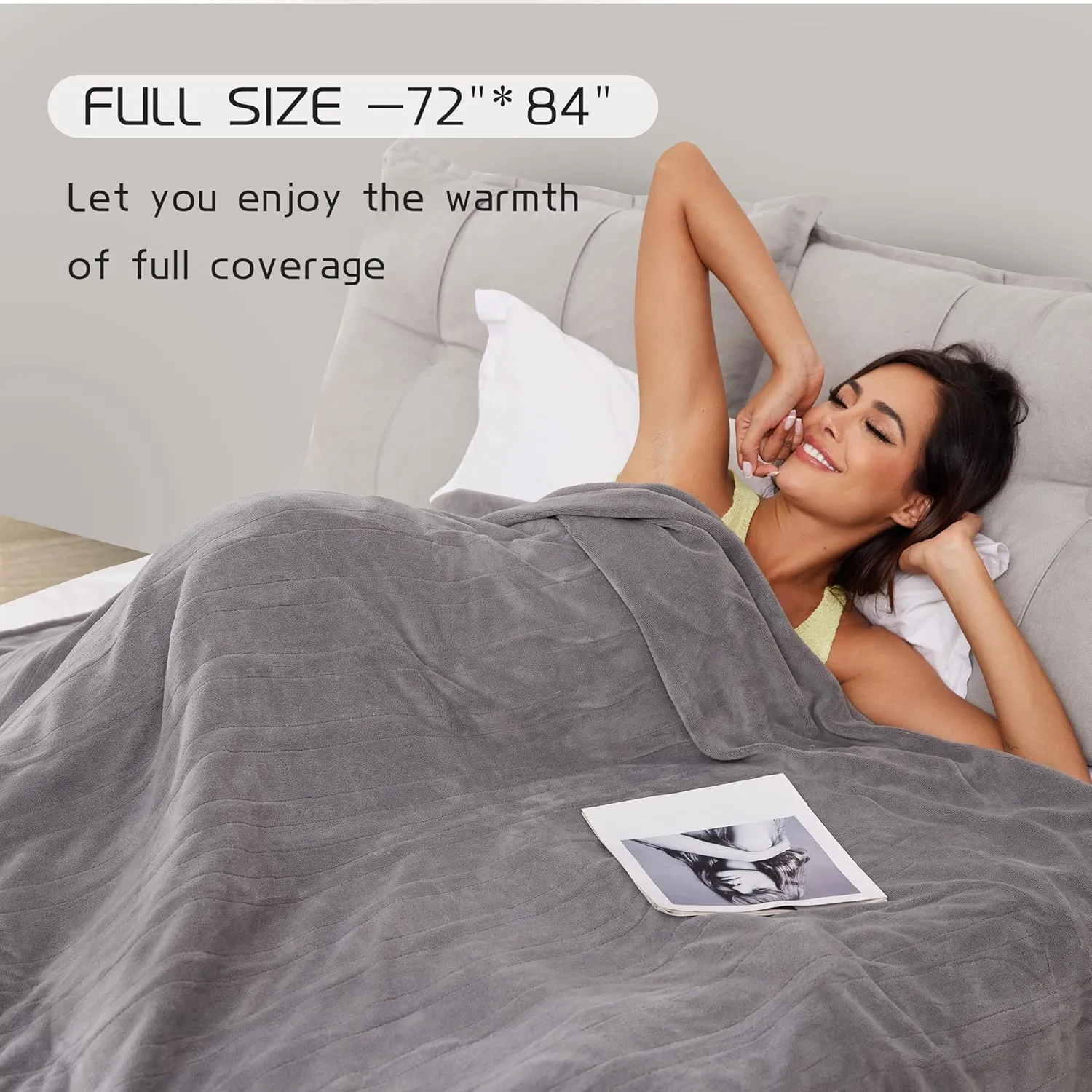 Electric Heated Blanket 72"x84" Full Size, Soft Coral Fleece with 4 Heating Levels and 10 Hours Auto-Off, Machine Washable, Cozy Plush Fabric for Home, Gray