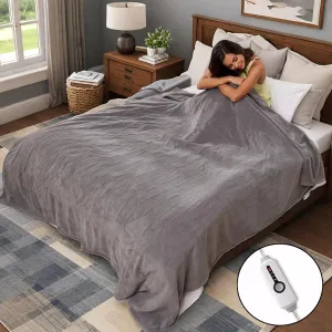 Electric Heated Blanket 72"x84" Full Size, Soft Coral Fleece with 4 Heating Levels and 10 Hours Auto-Off, Machine Washable, Cozy Plush Fabric for Home, Gray