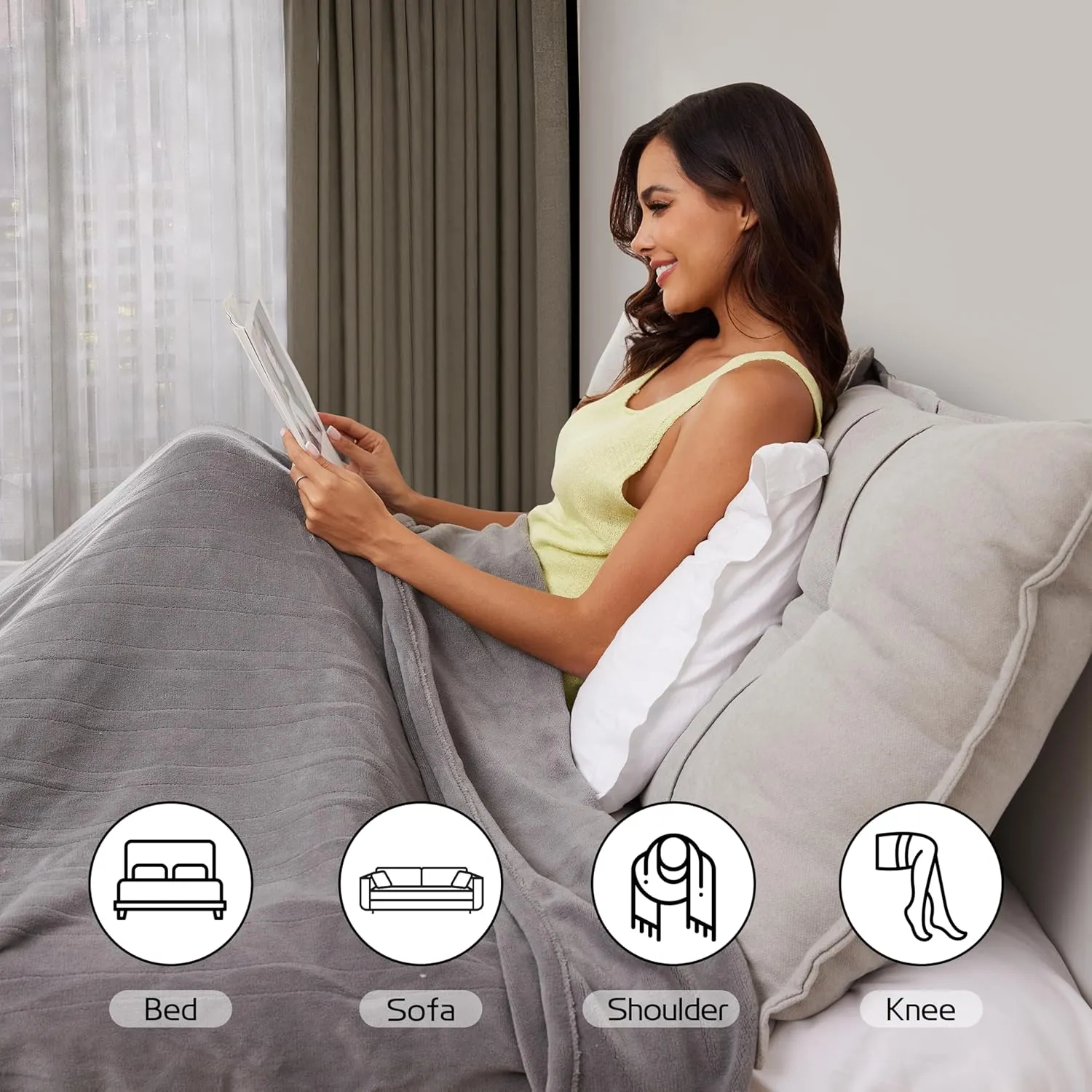 Electric Heated Blanket 72"x84" Full Size, Soft Coral Fleece with 4 Heating Levels and 10 Hours Auto-Off, Machine Washable, Cozy Plush Fabric for Home, Gray